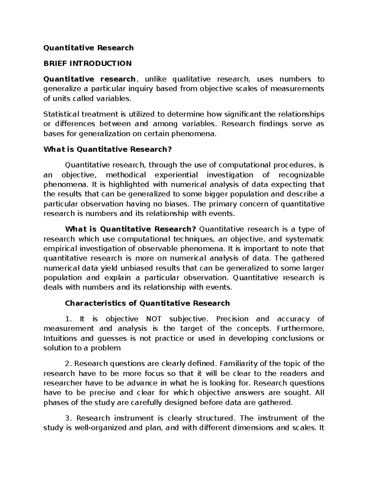 Research Lesson - Lectures - Quantitative Research BRIEF INTRODUCTION ...