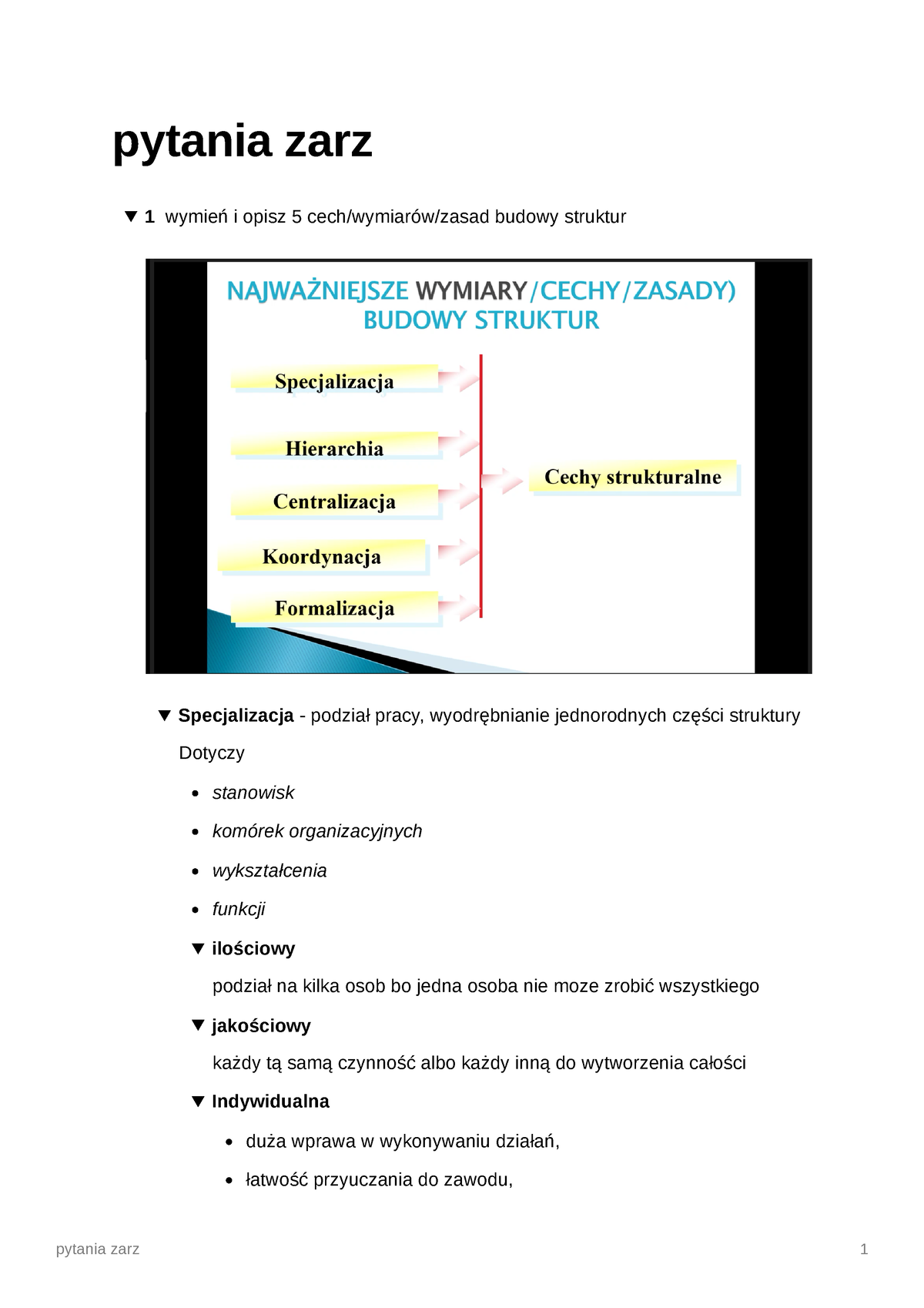 Pytania Zarz - Pytania Zarz 1 Wymień I Opisz 5 Cech/wymiarów/zasad ...