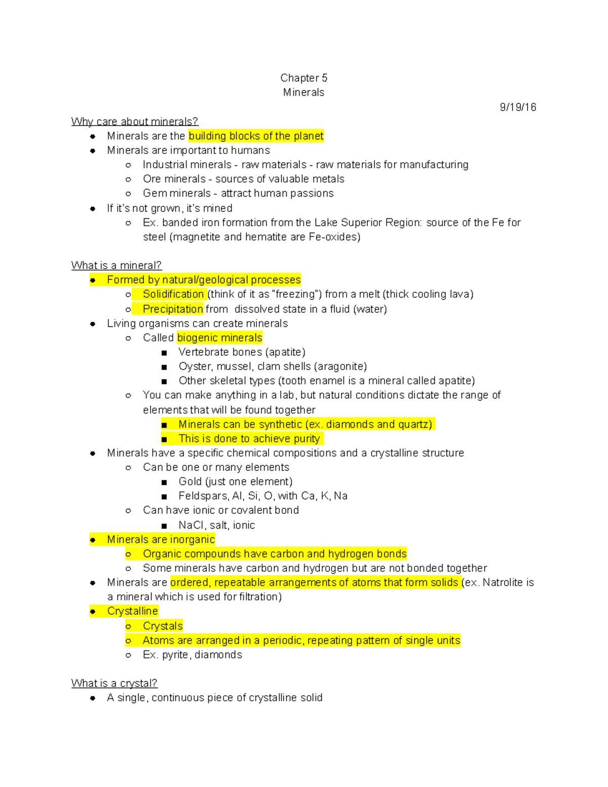 Chapter 5 Minerals - Professor Juniper - Chapter 5 Minerals 9/19/ Why ...