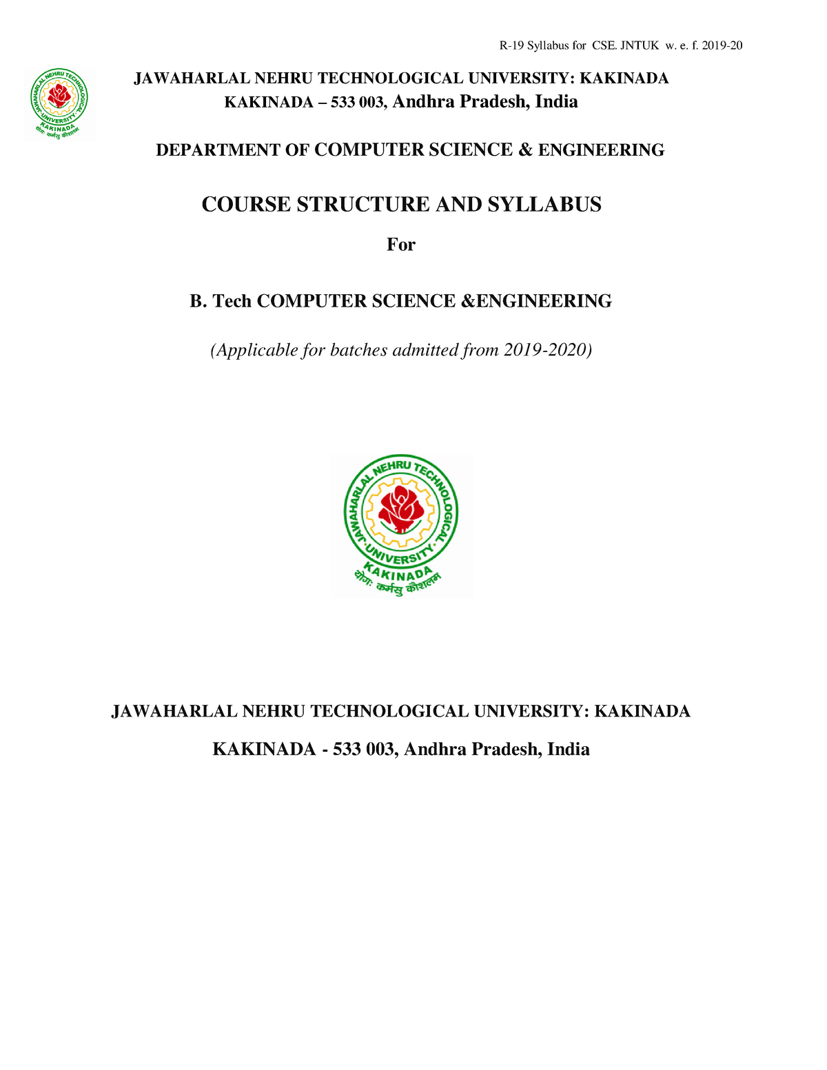 Jntuk R19 I Year CSE Syllabus Warning TT undefined function