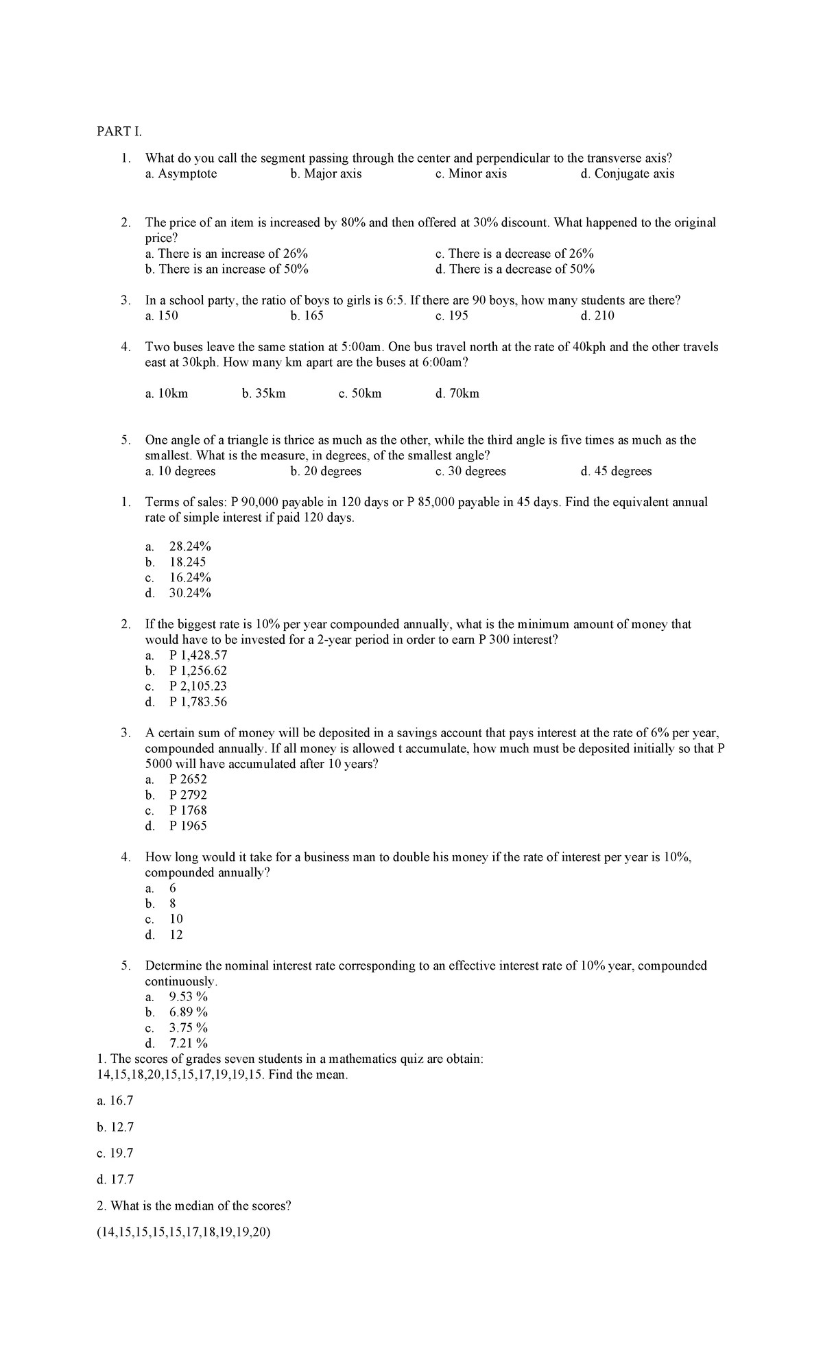 Mathe lectures - review - PART I. 1. What do you call the segment ...