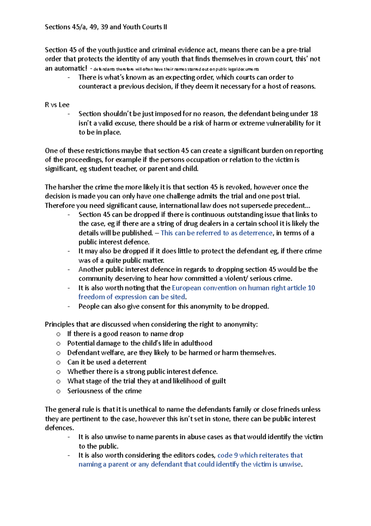 Week 2 Sections 45a, 49, 39 and Youth Courts II Sections 45/a, 49