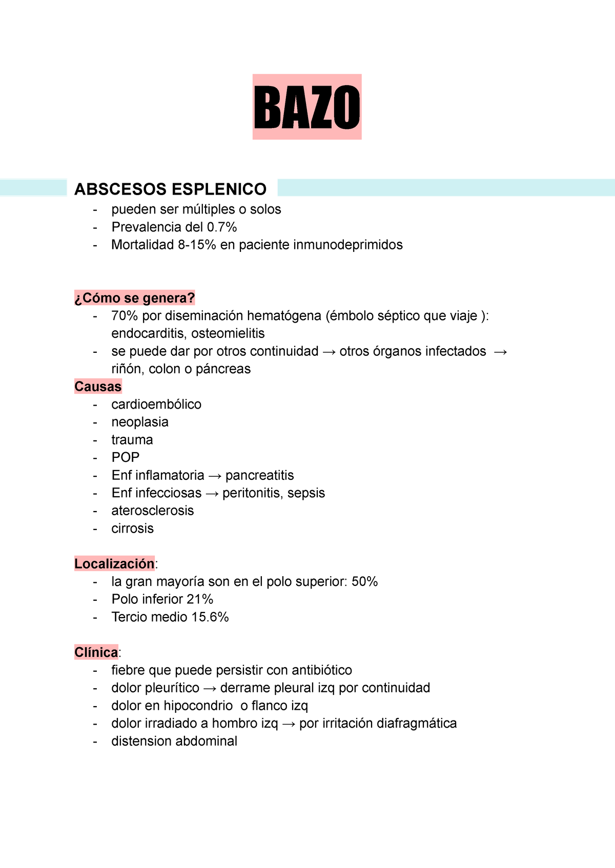 BAZO - Patologia Quirúrgica Del Bazo - BAZO ABSCESOS ESPLENICO Pueden ...