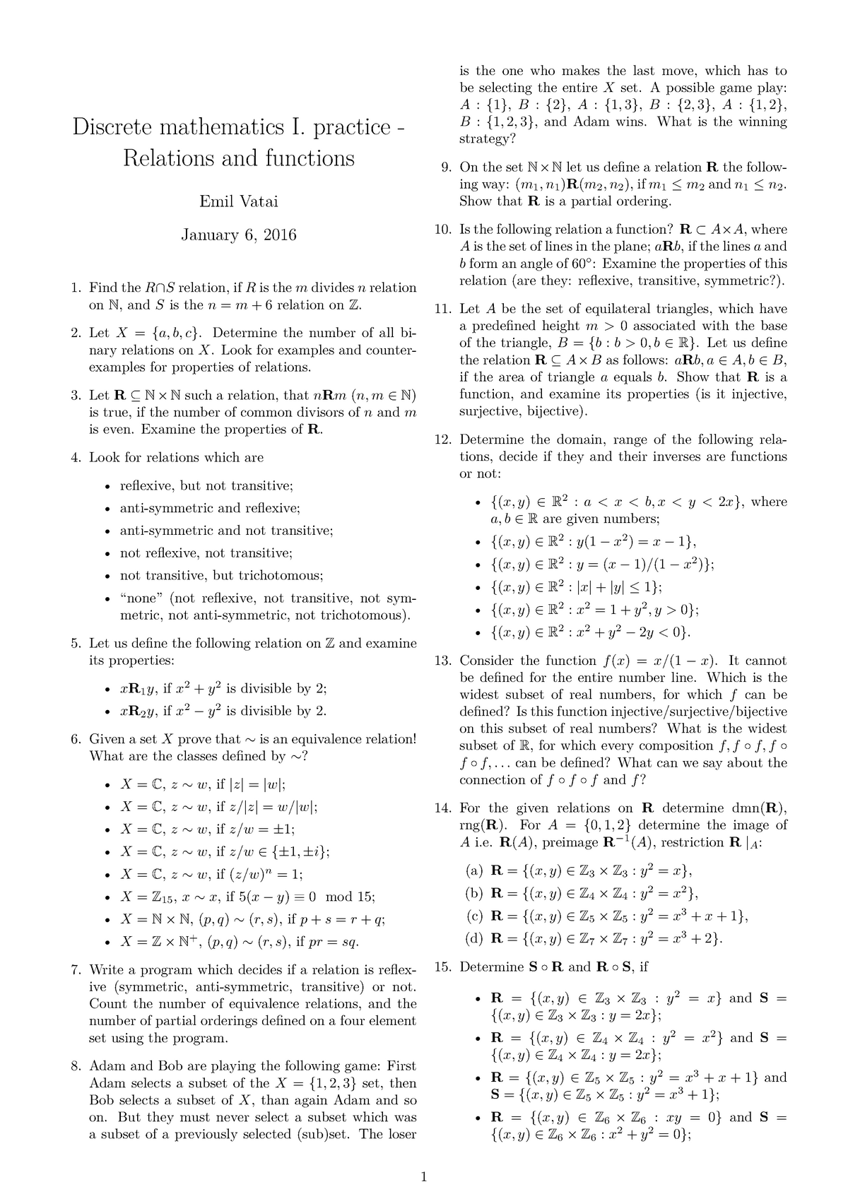 P3 Rel Fn Practical Exercises In Relations For Discrete Math Studocu