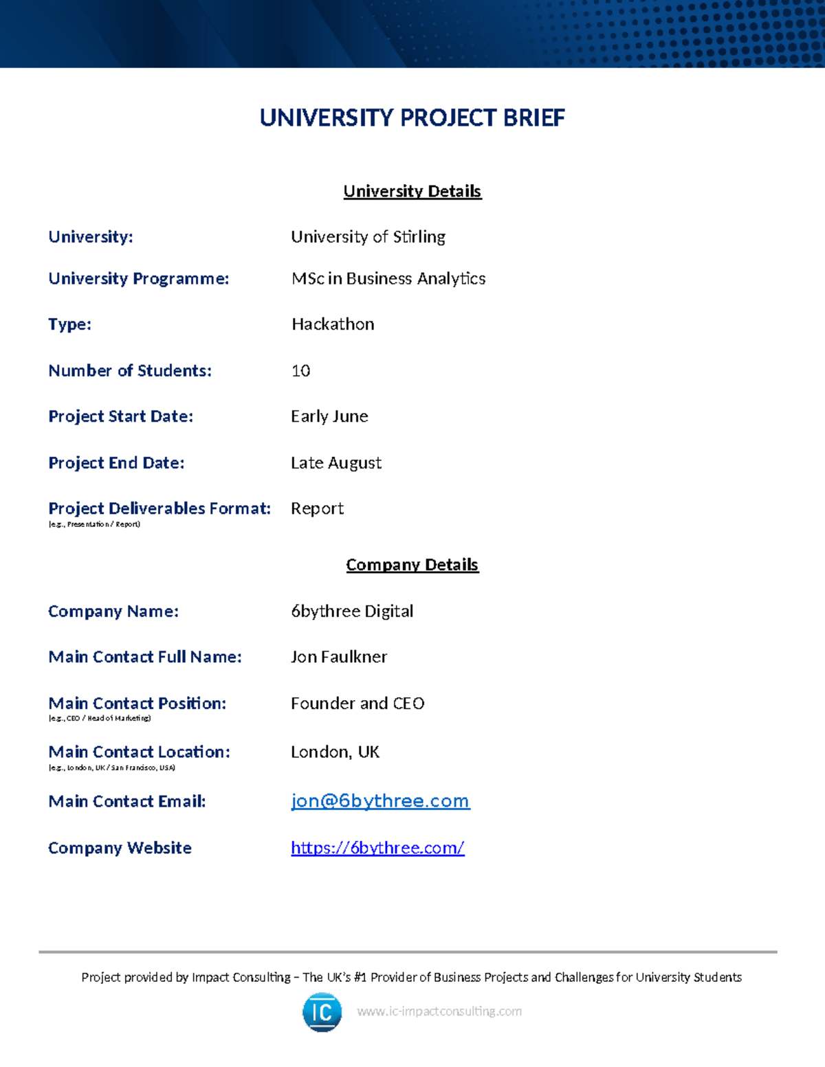 70480448 6bythree Digital - UNIVERSITY PROJECT BRIEF University Details ...