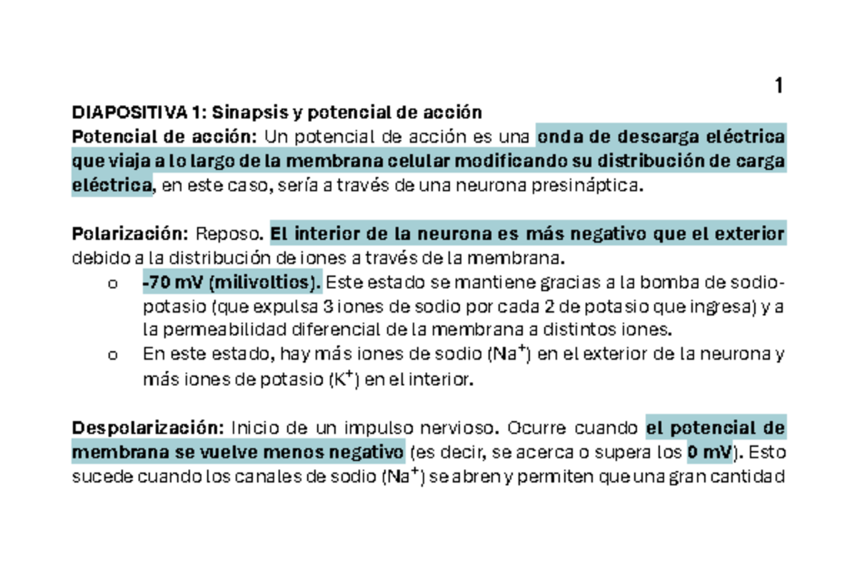 Sinapsis | Resumen de Guyton - DIAPOSITIVA 1: Sinapsis y potencial de ...