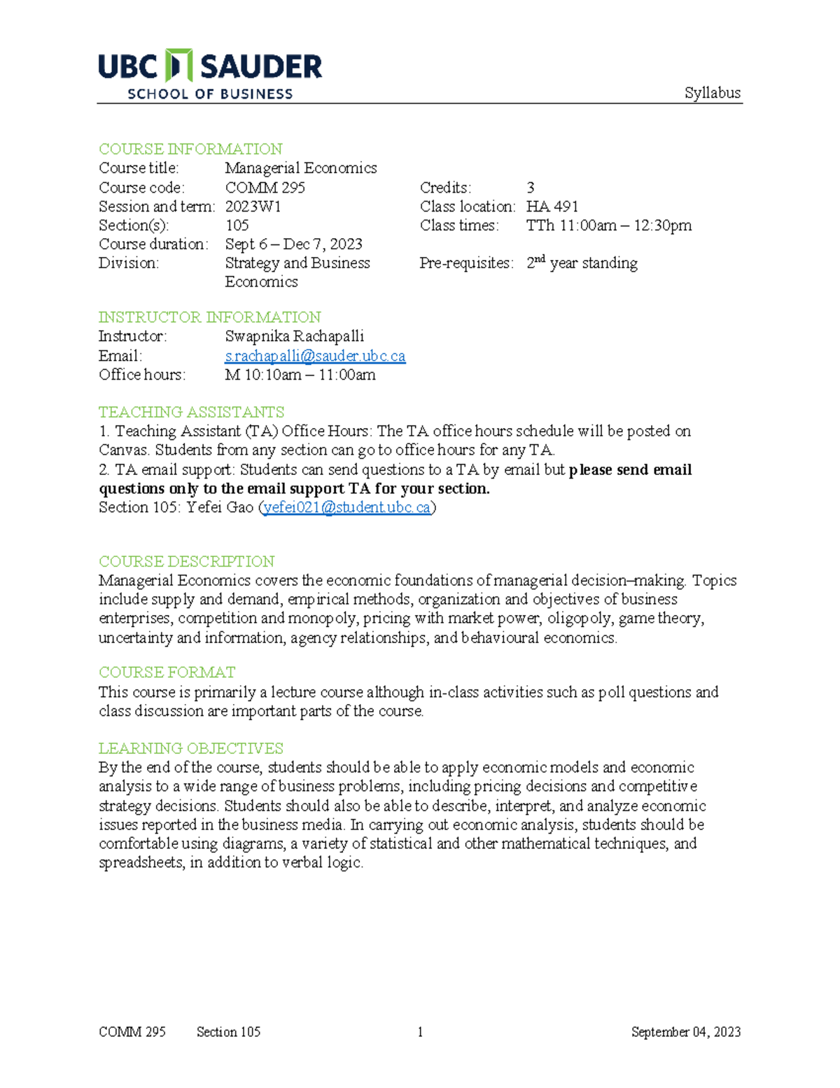 Syllabus 2023 COMM 295 Section 105 - COURSE INFORMATION Course title ...