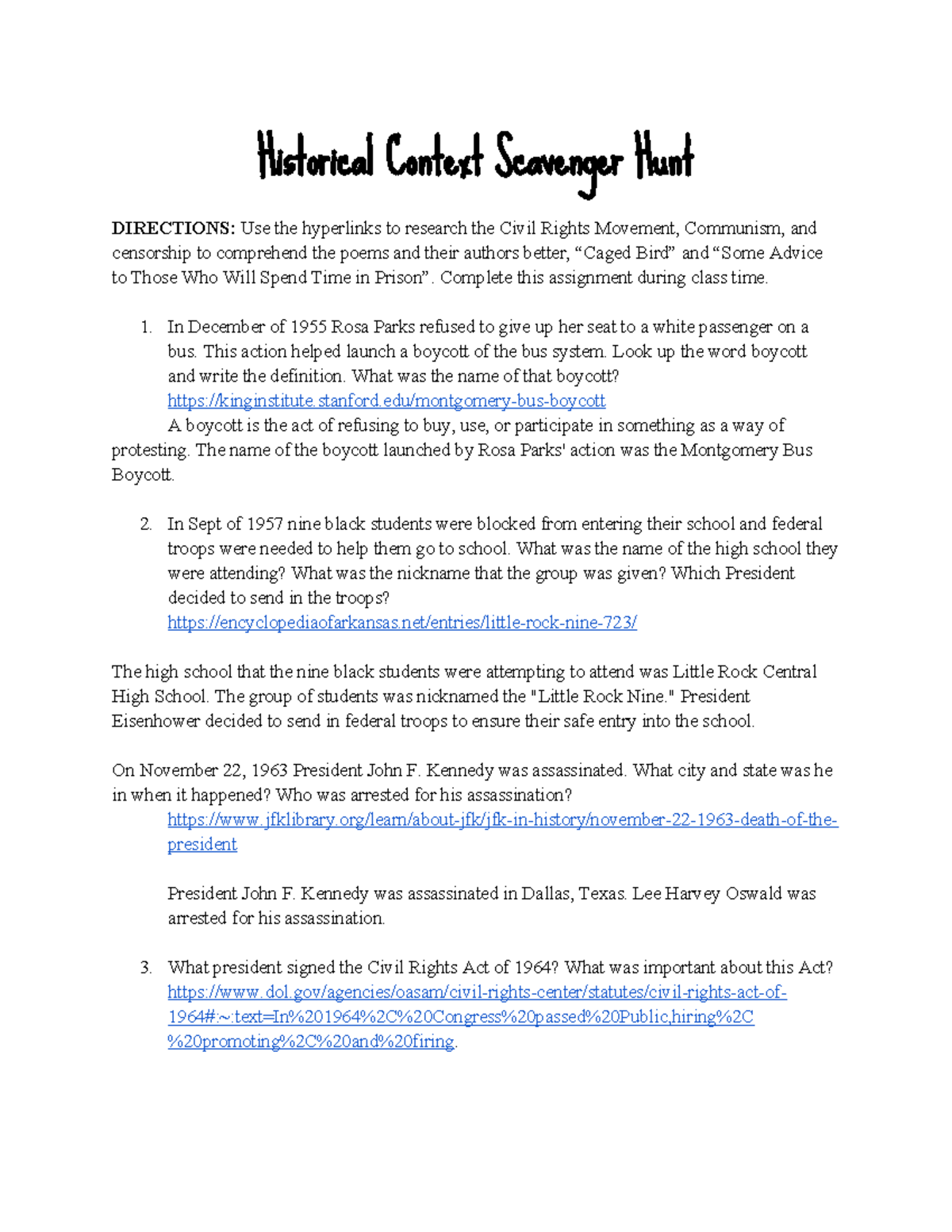 Copy of Historical Context Scavenger Hunt - Historical Context ...