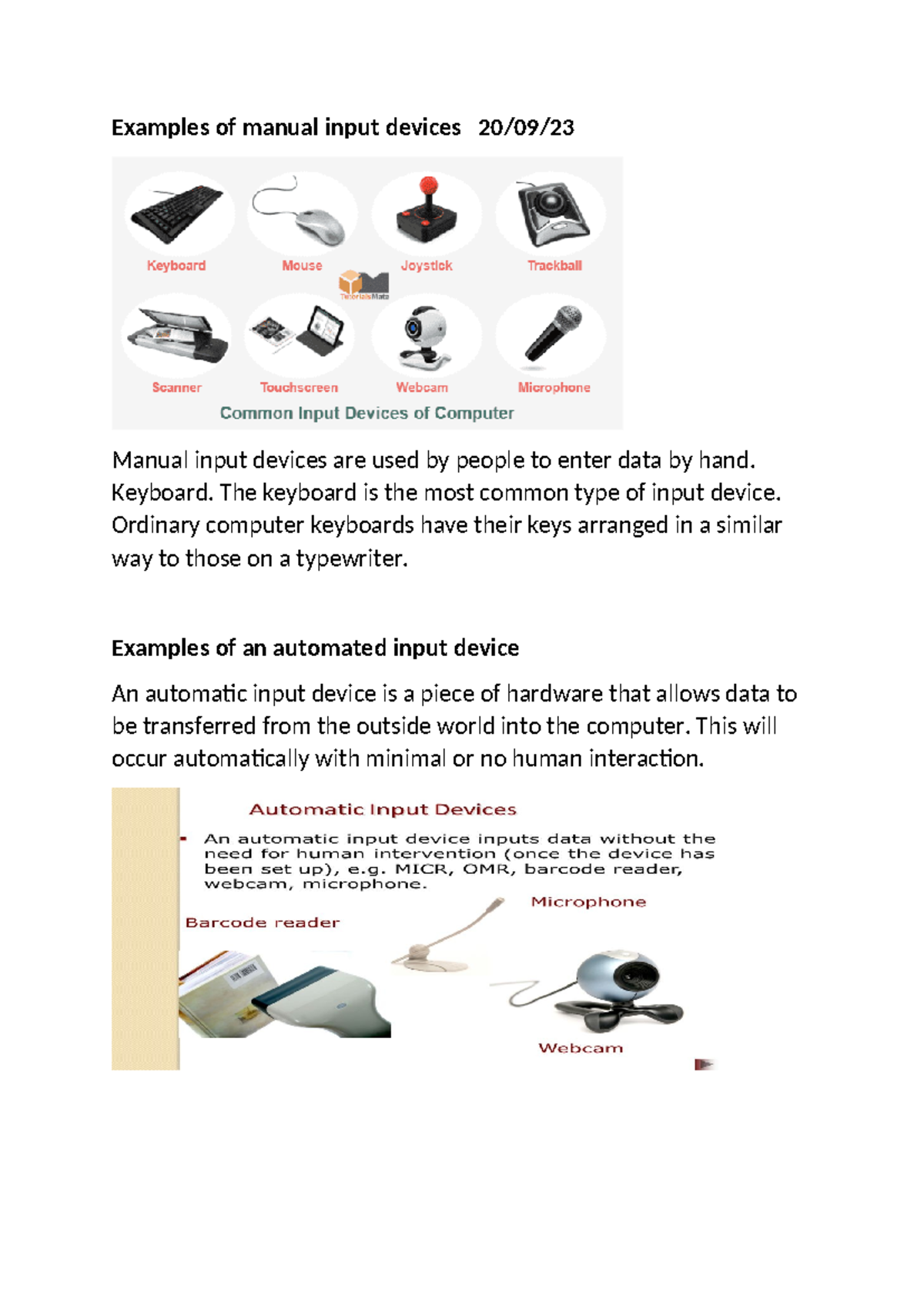 ICT 2023 - IT management - Examples of manual input devices 20/09 ...