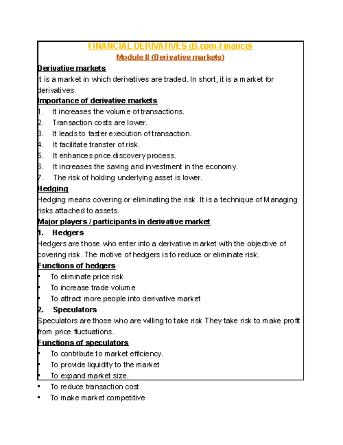 Financial derivatives module 2 bcom finance - FINANCIAL DERIVATIVES (B ...