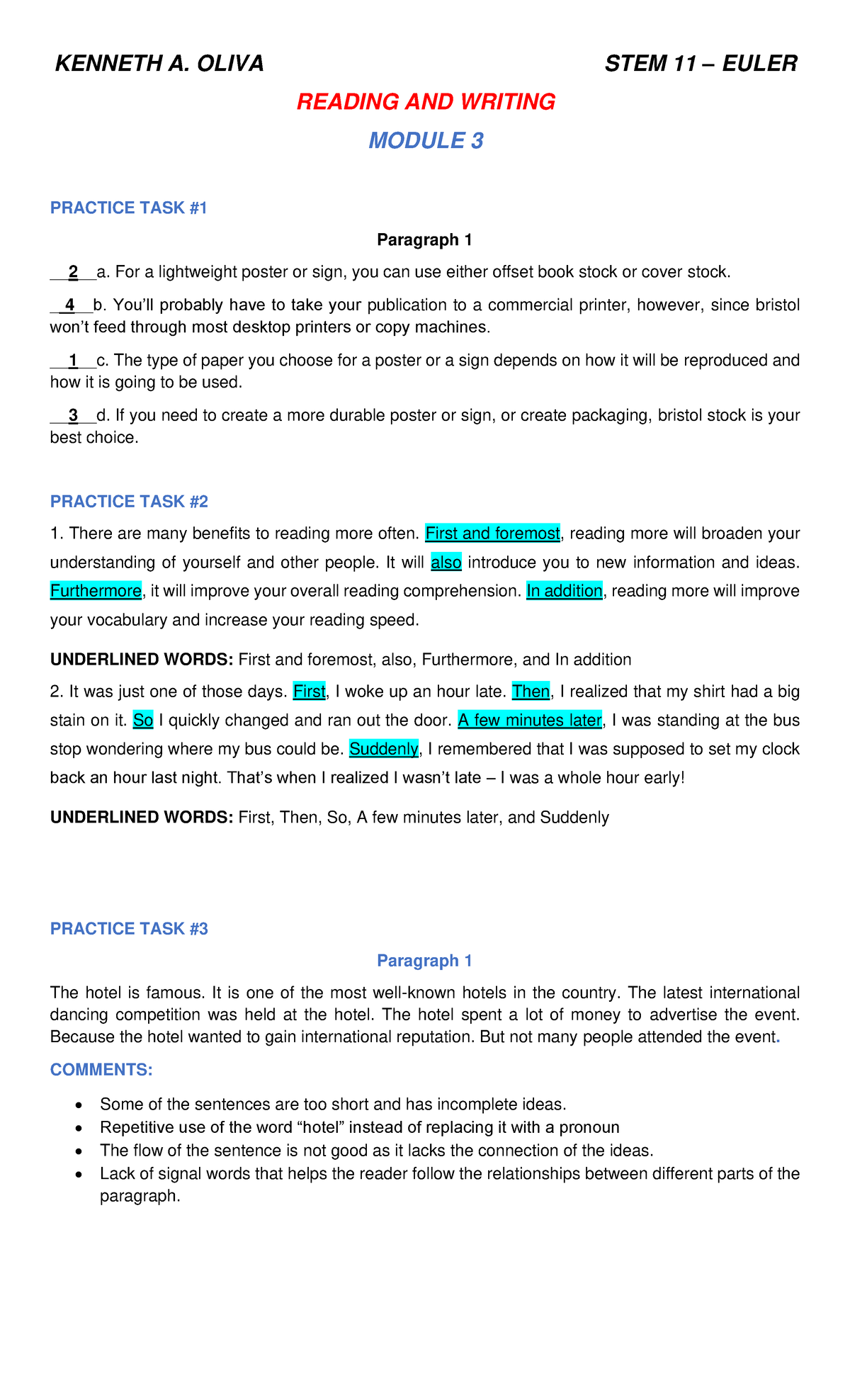 Reading AND Writing M3 - KENNETH A. OLIVA STEM 11 – EULER READING AND ...