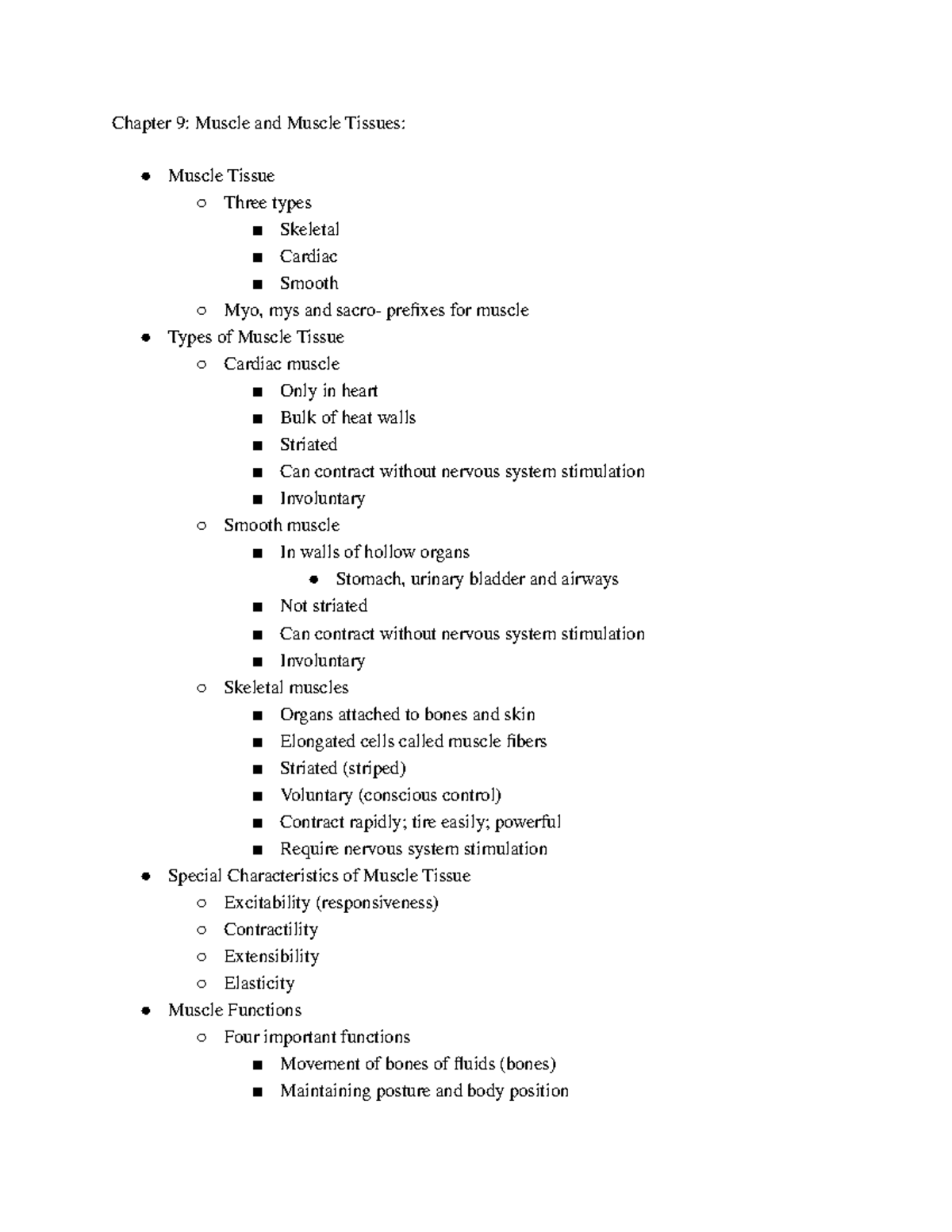 Anatomy And Physiology 1 (BI-105) Chapter 9 Notes - Chapter 9: Muscle ...