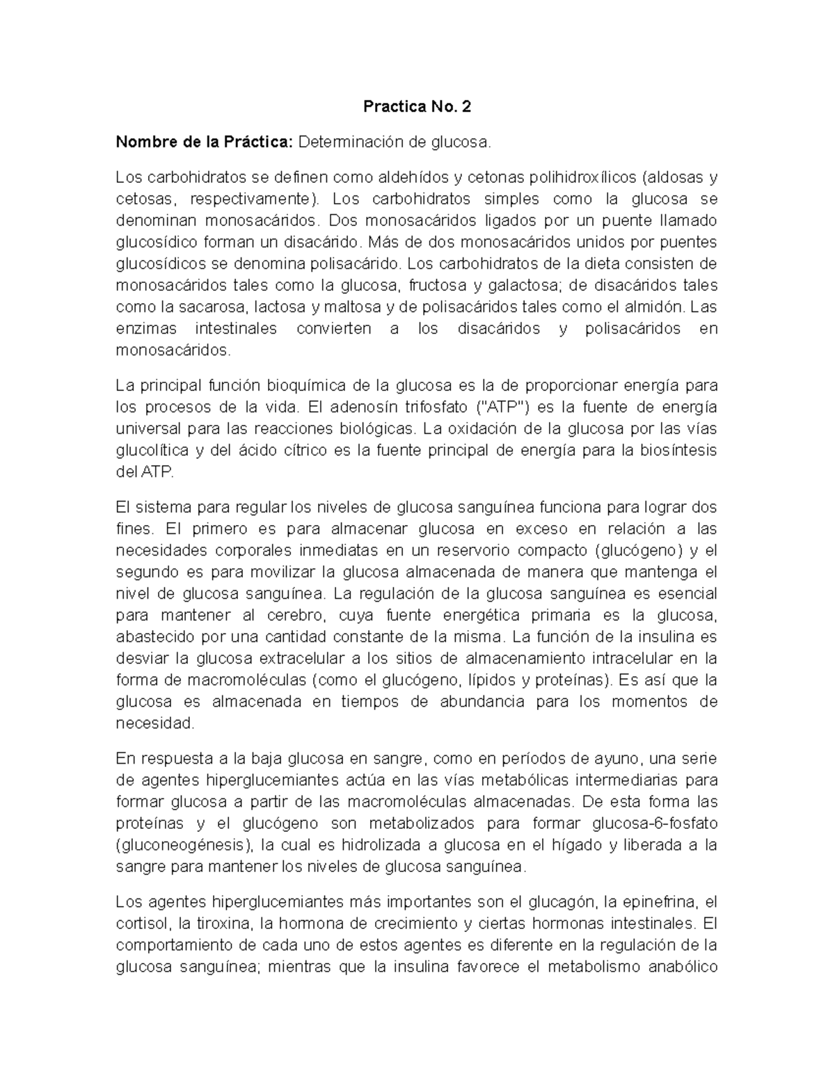 La funcion glucosa de