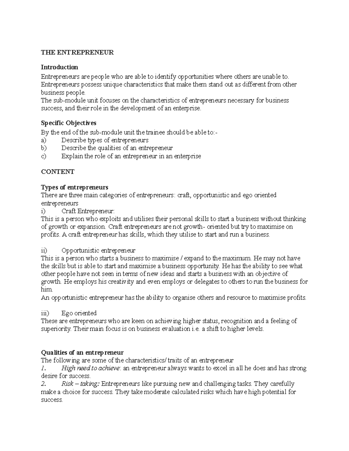 THE Entrepreneur - THE ENTREPRENEUR Introduction Entrepreneurs are ...