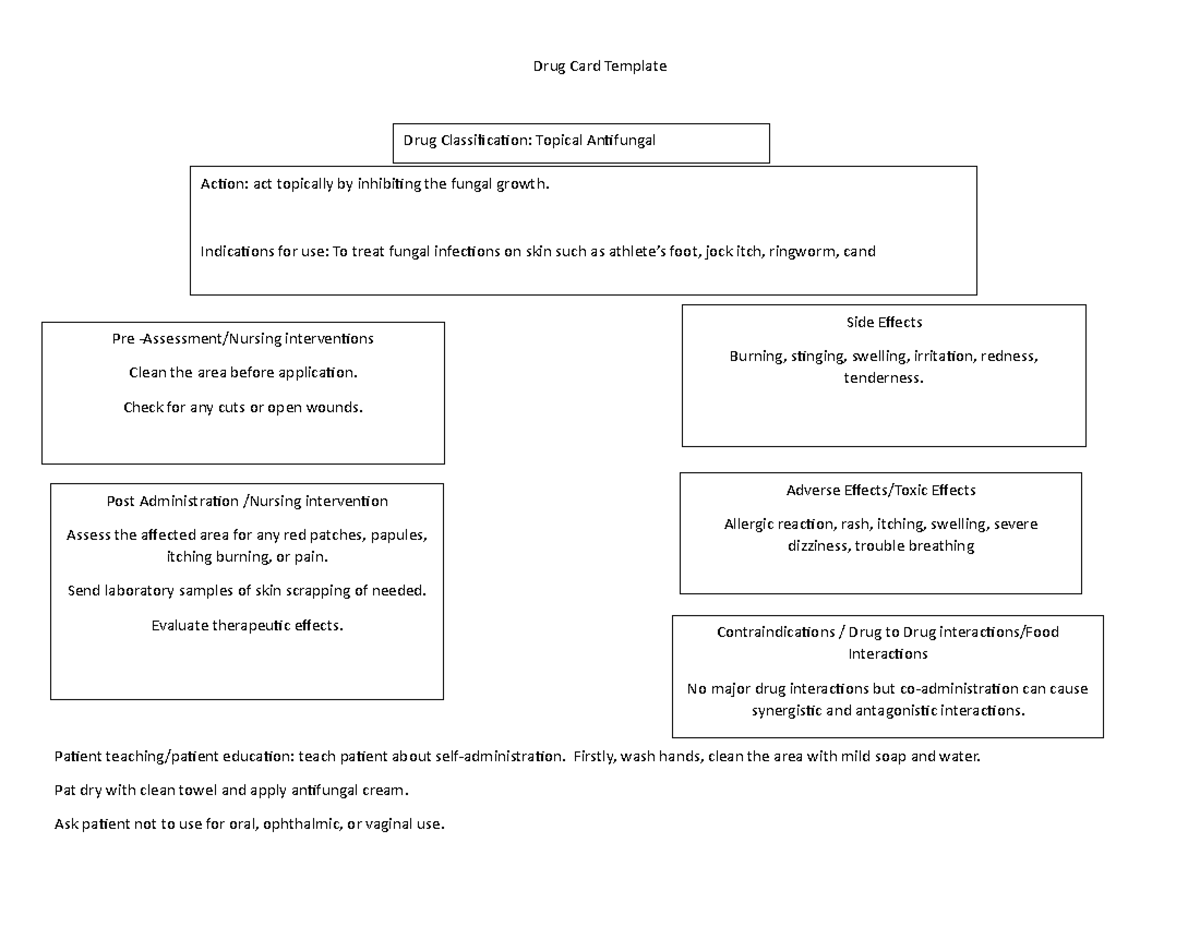 Topical Antifungal drug card Drug Card Template Patient teaching