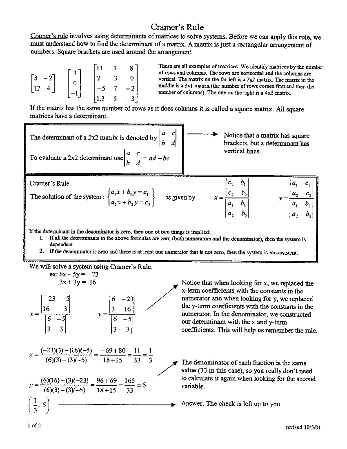 Cramer Rule Lecture notes 4 AMATH2S Studocu