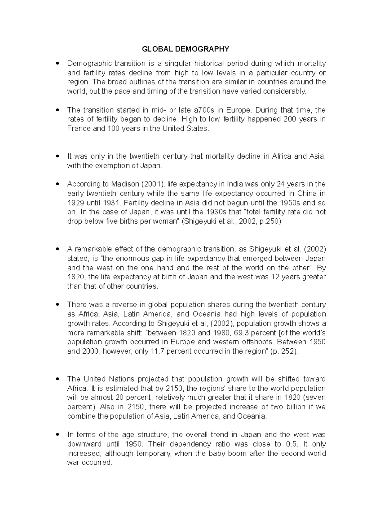 global demography essay brainly