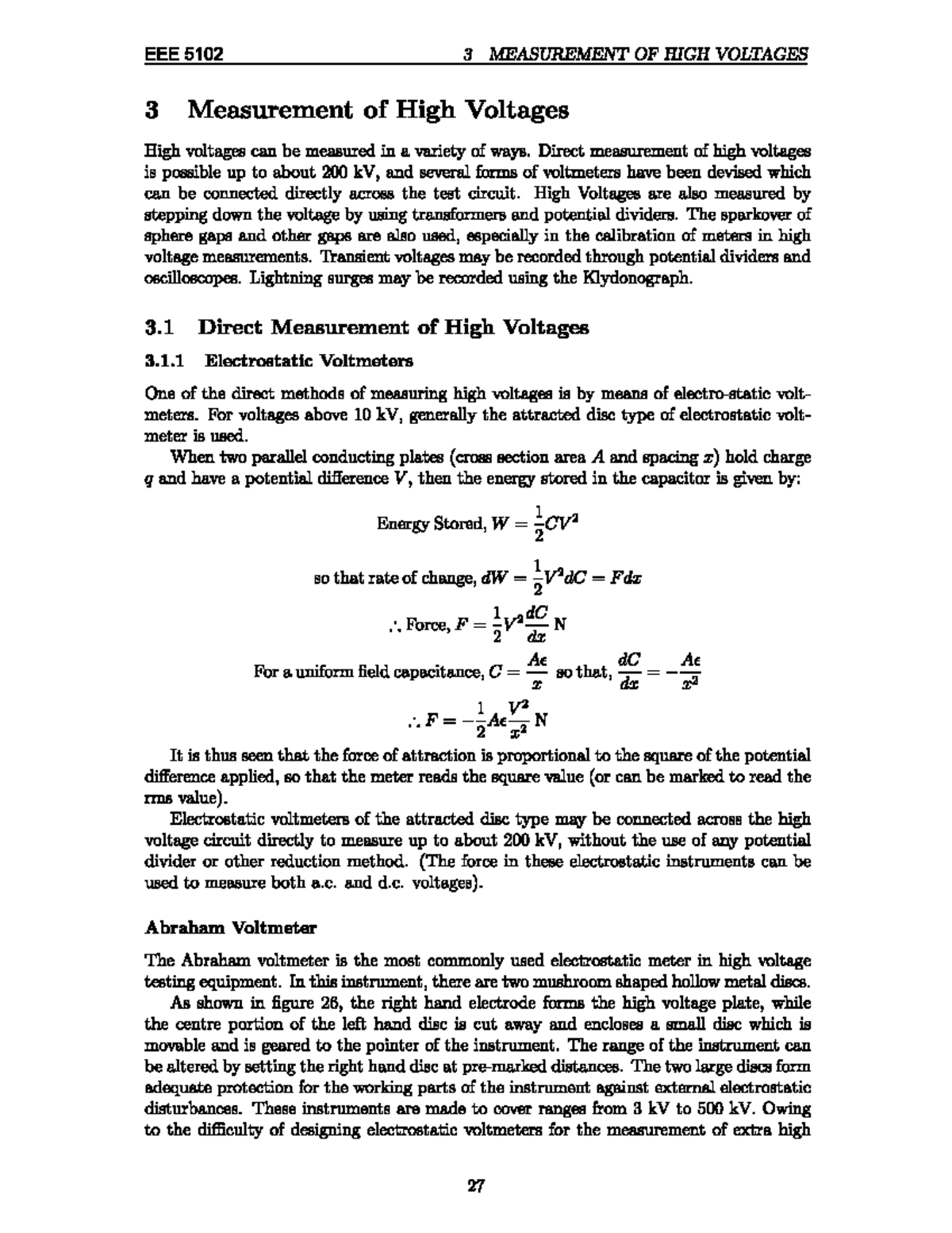 EEE5102 Lecture 3 - Measurement of HV - Electrical Machines 1 - Studocu