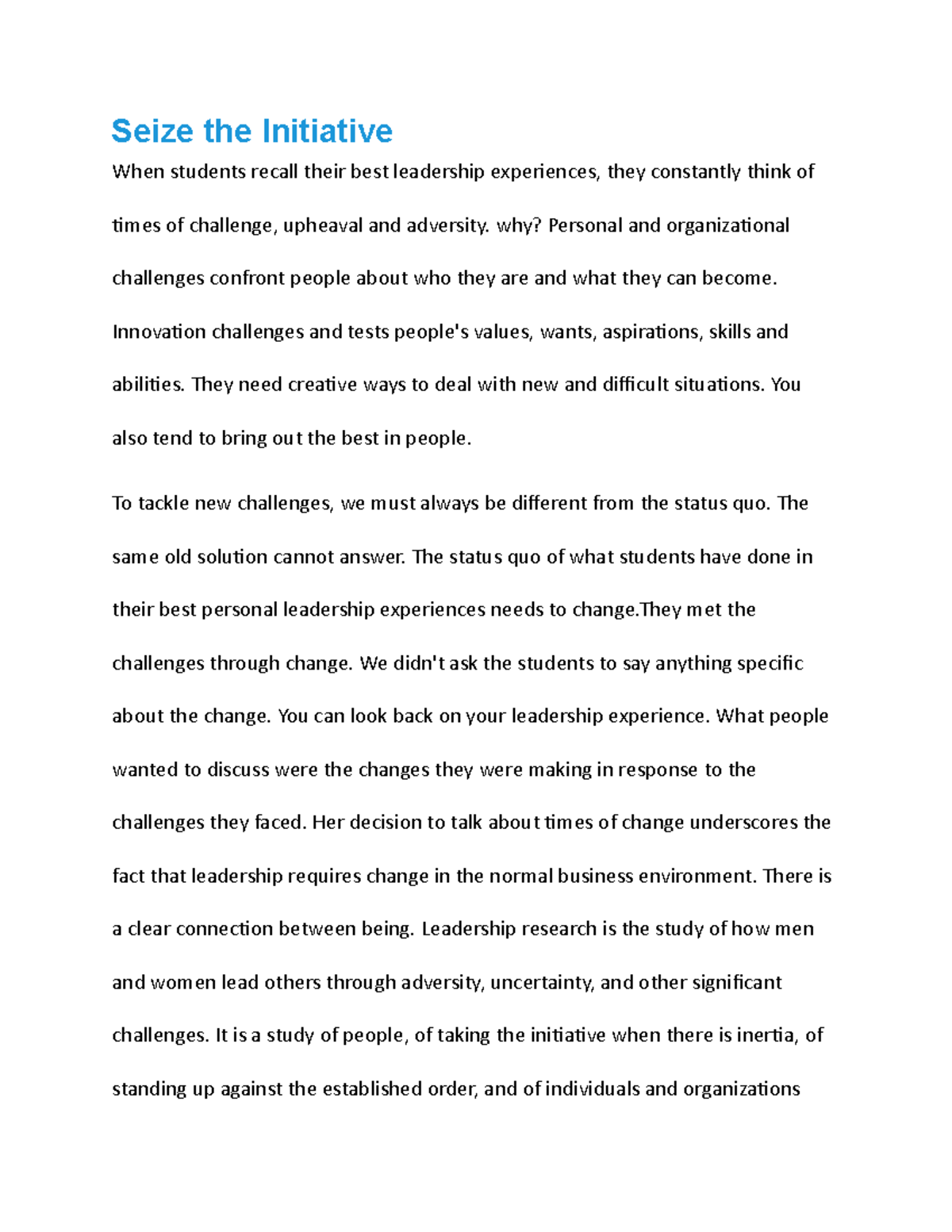 Seize the Initiative - notes - Seize the Initiative When students ...