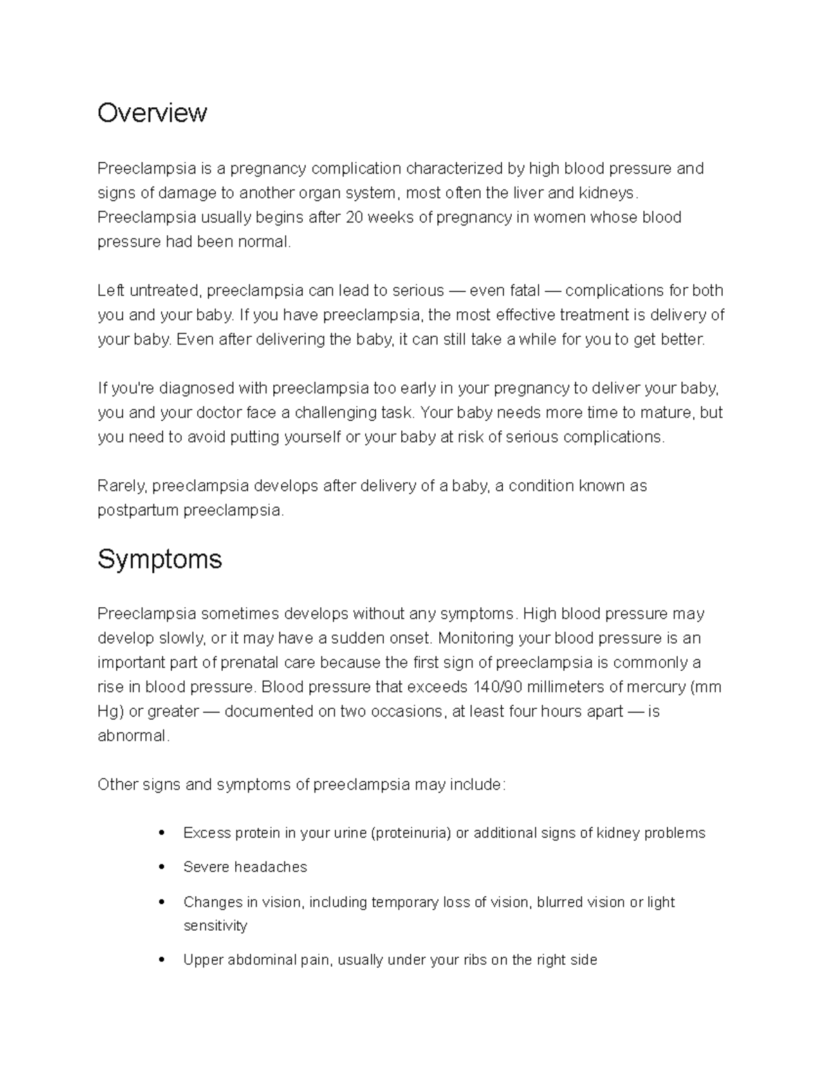 Preeclampsia - Nursing Med surg assignment.Gived detailed info about ...