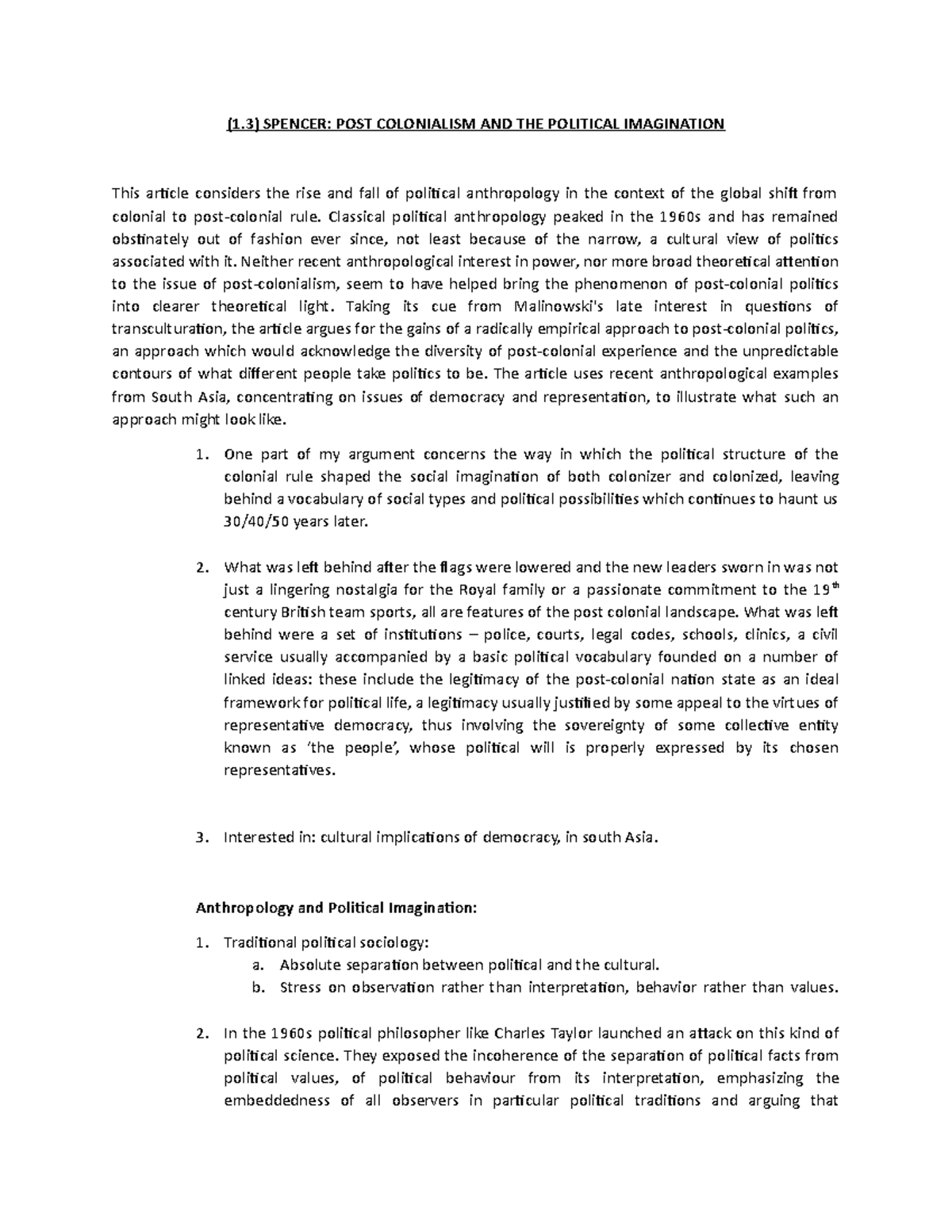 PostColonialism Political Imagination By Jonathan Spencer (1