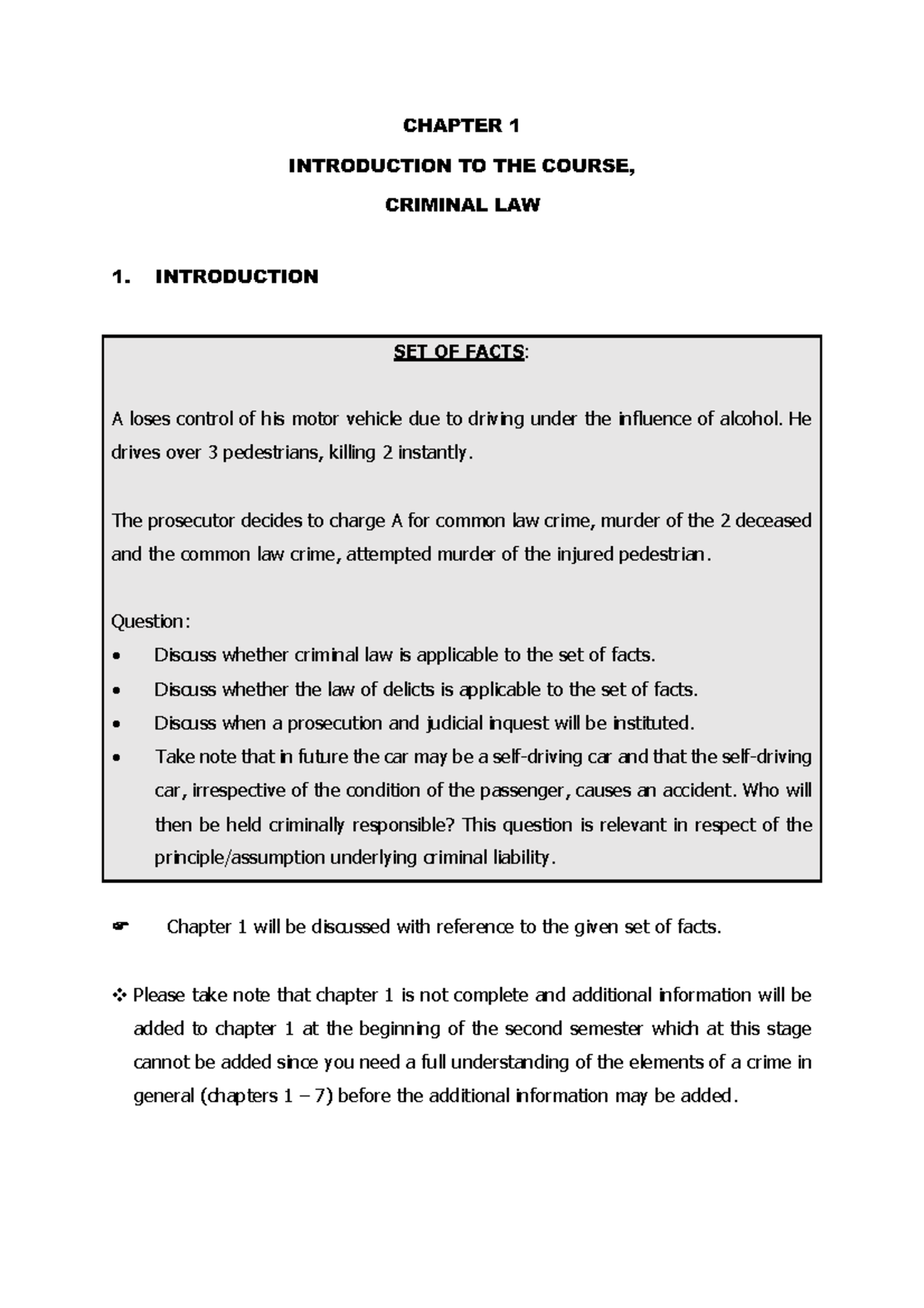 Chapter 1 Criminal Law Chapter 1 Introduction To The Course