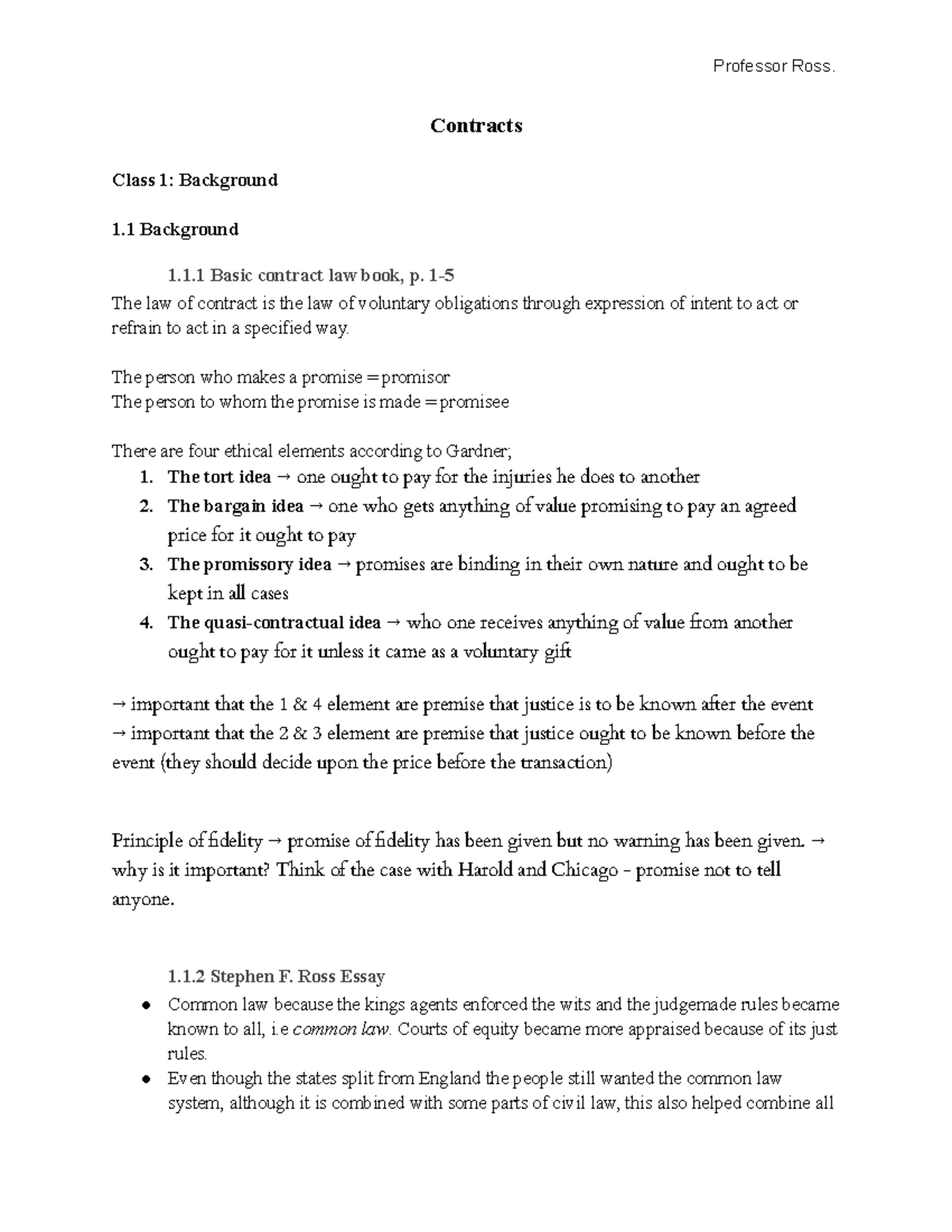 Apuntes K Contracts - Contracts Class 1: Background 1 Background 1.1 ...