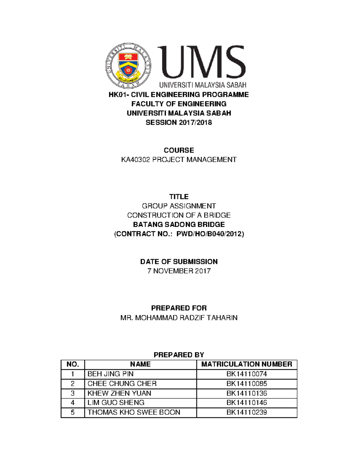 363834651 Project Management Assignment - HK01- CIVIL ENGINEERING ...