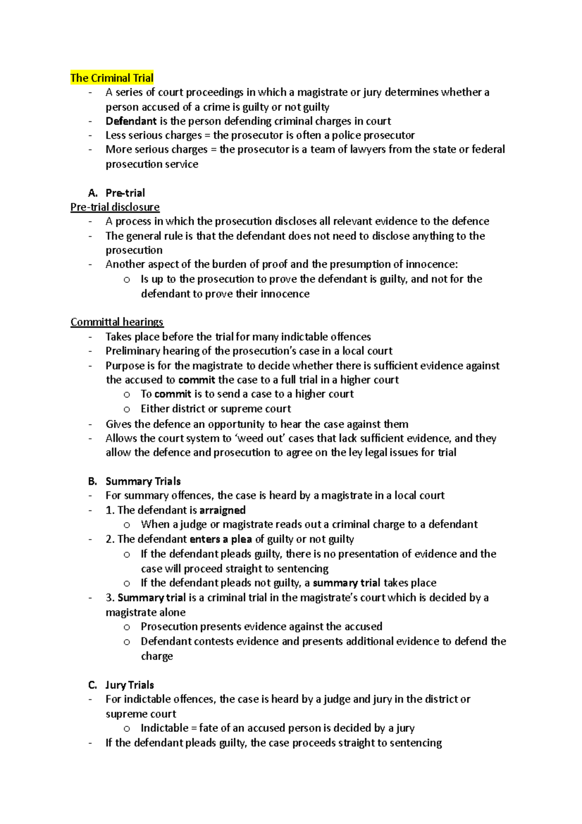 Week 8 Readings The Criminal Trial A Series Of Court Proceedings In