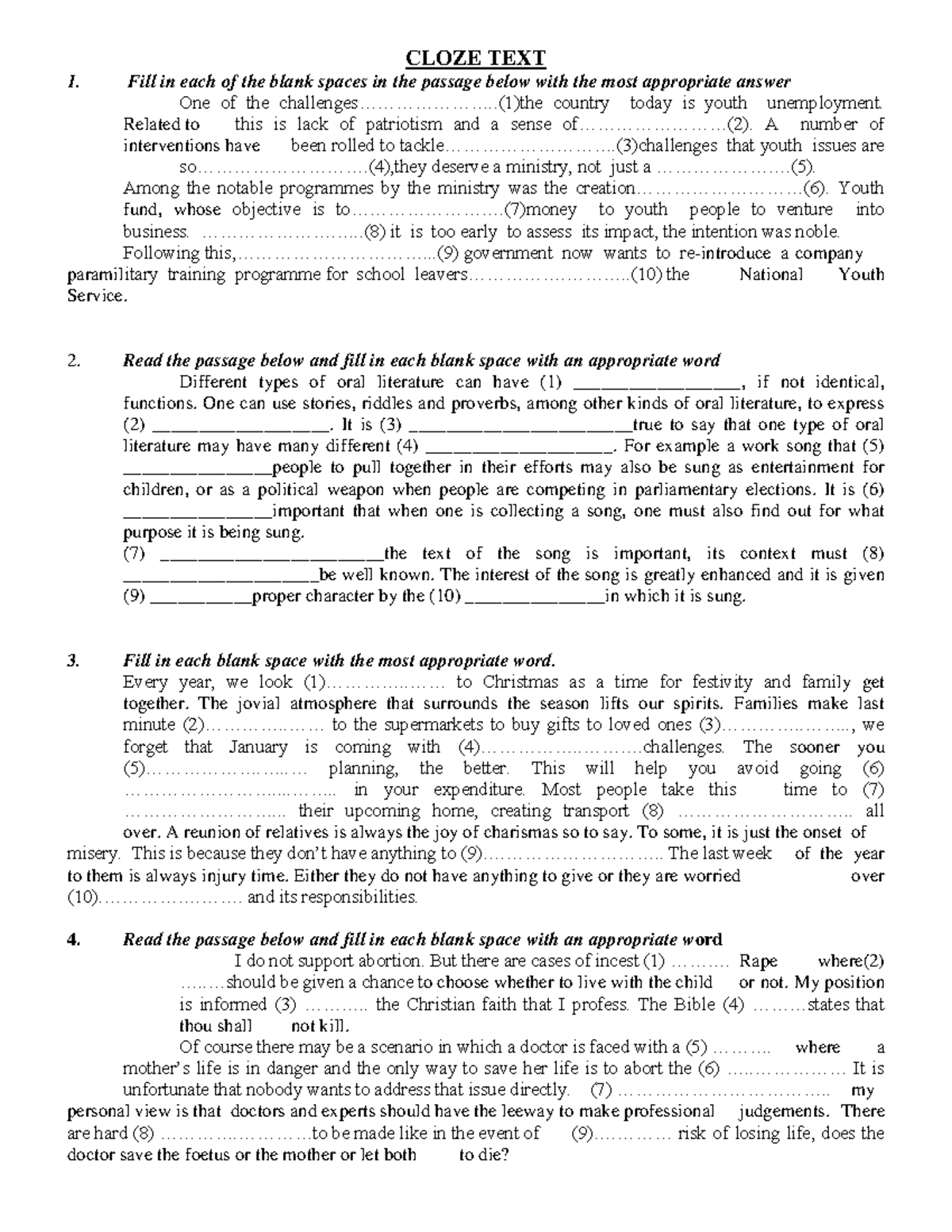 Cloze-TEXT-Q - close - CLOZE TEXT Fill in each of the blank spaces in ...