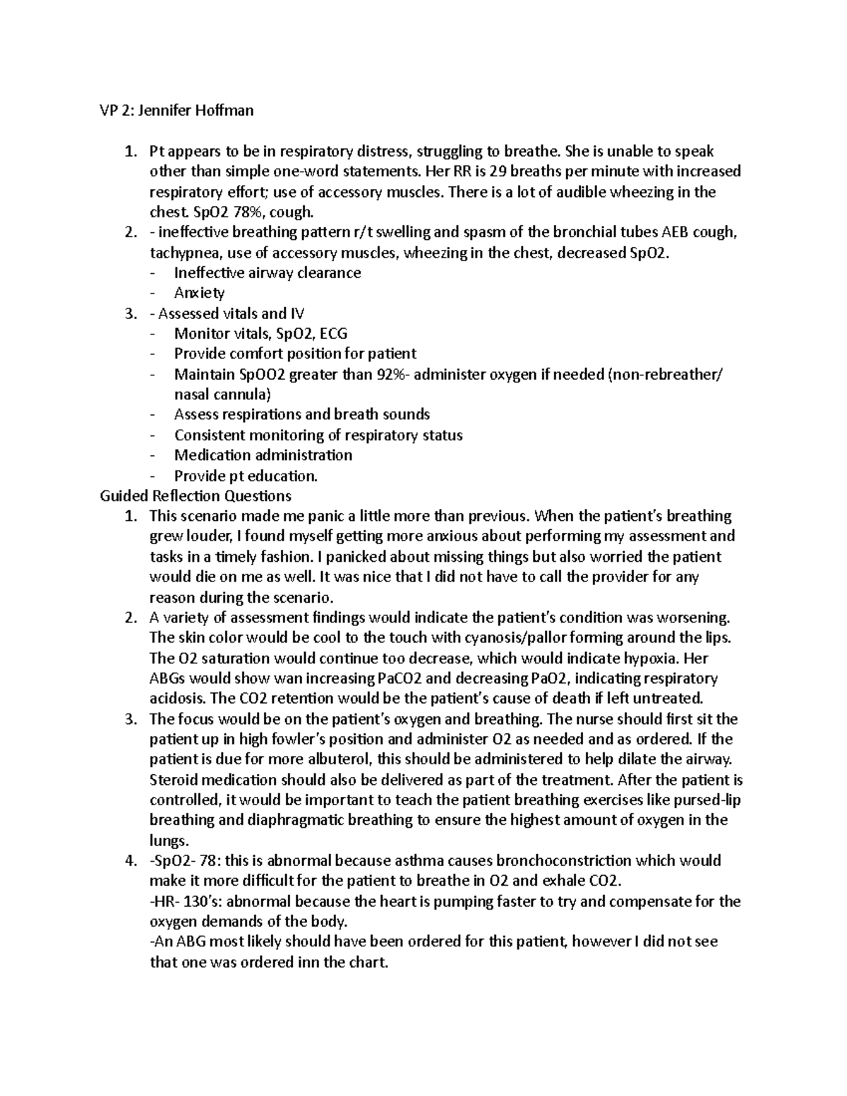 VP 2 - Jennifer Hoffman vsim - VP 2: Jennifer Hoffman Pt appears to be ...