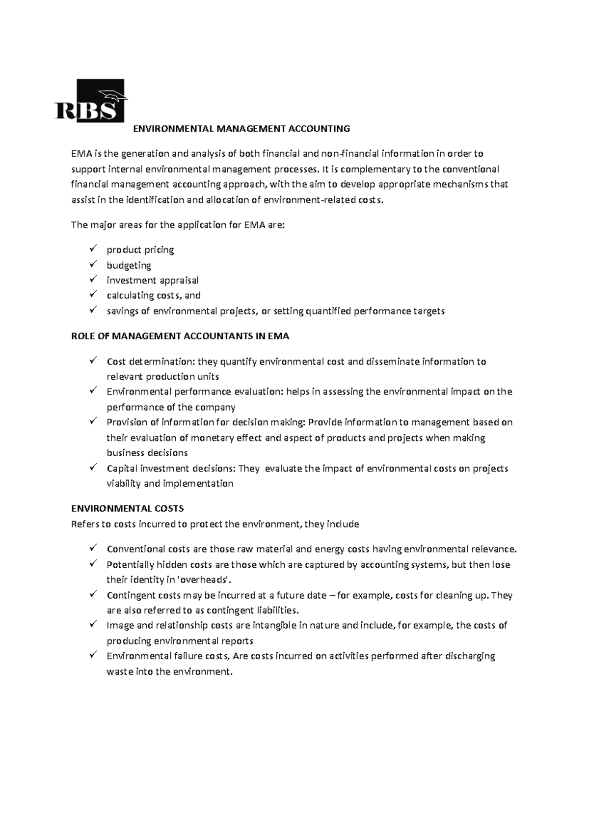 Environmental Management Accounting Environmental Management