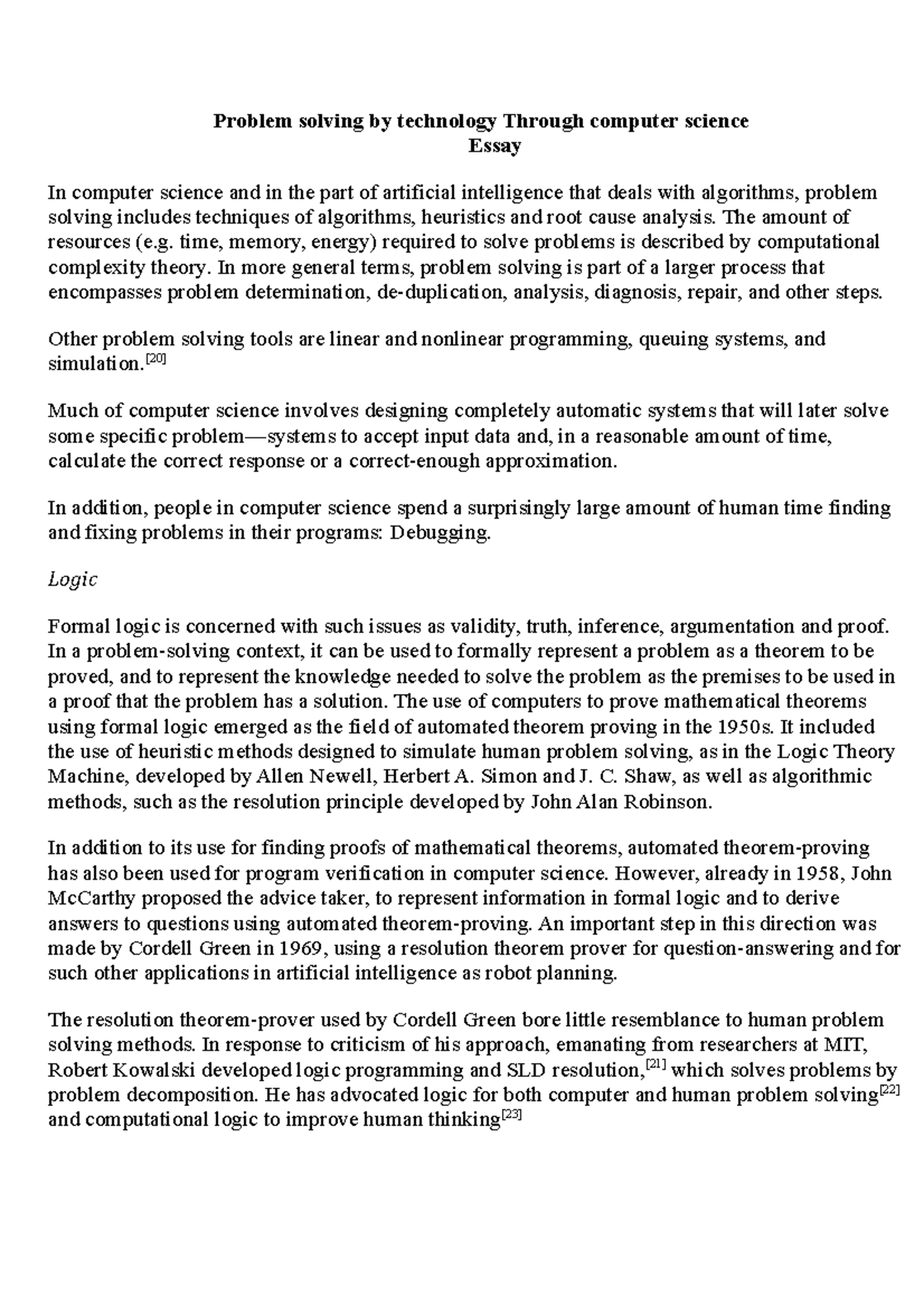 Problem solving by technology Through computer science - The amount of ...