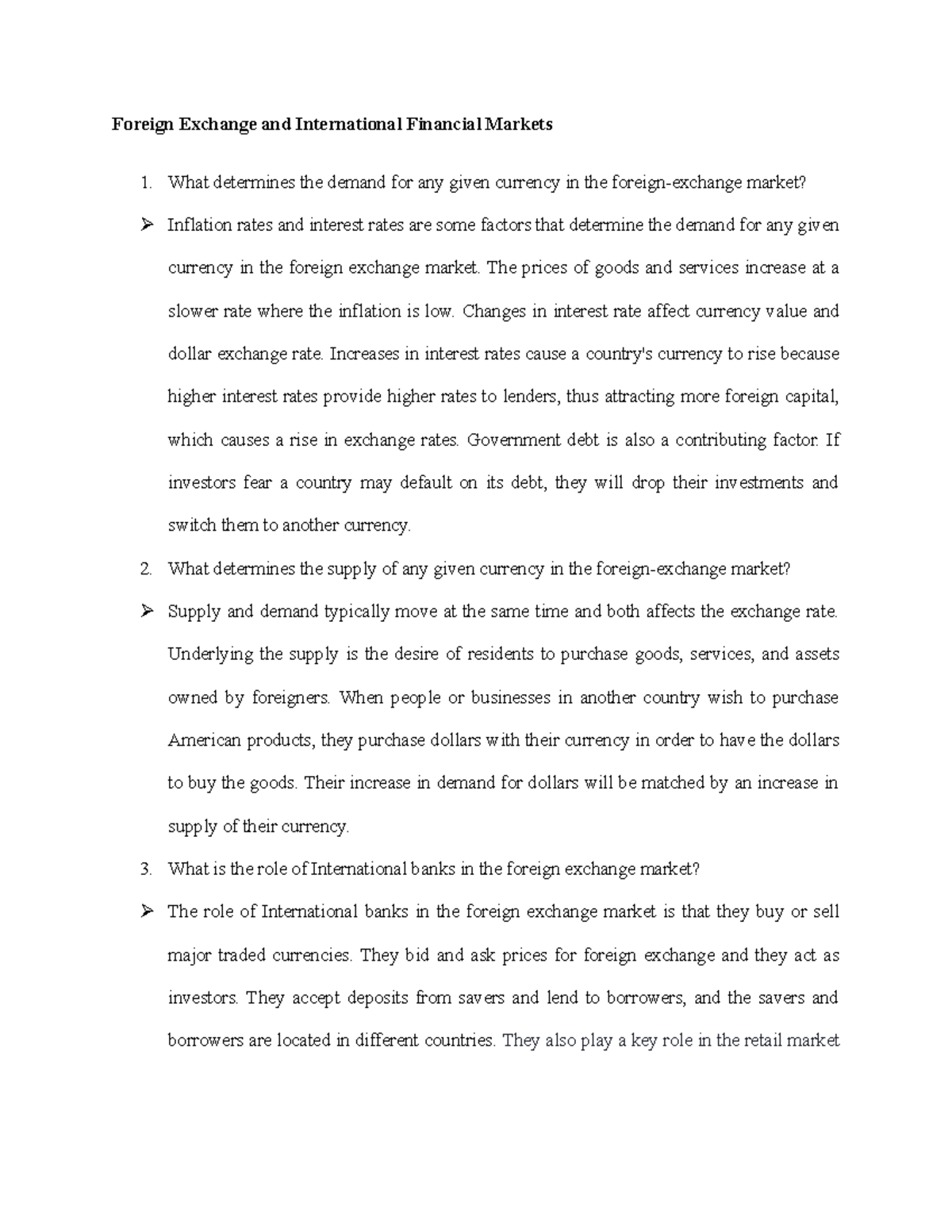 Foreign Exchange and International Financial Markets - The prices of ...