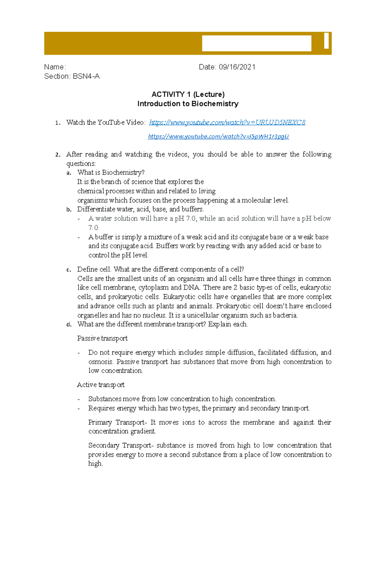Activity 1 Introduction to Biomolecules (LEC) BIOMOLECULES Name
