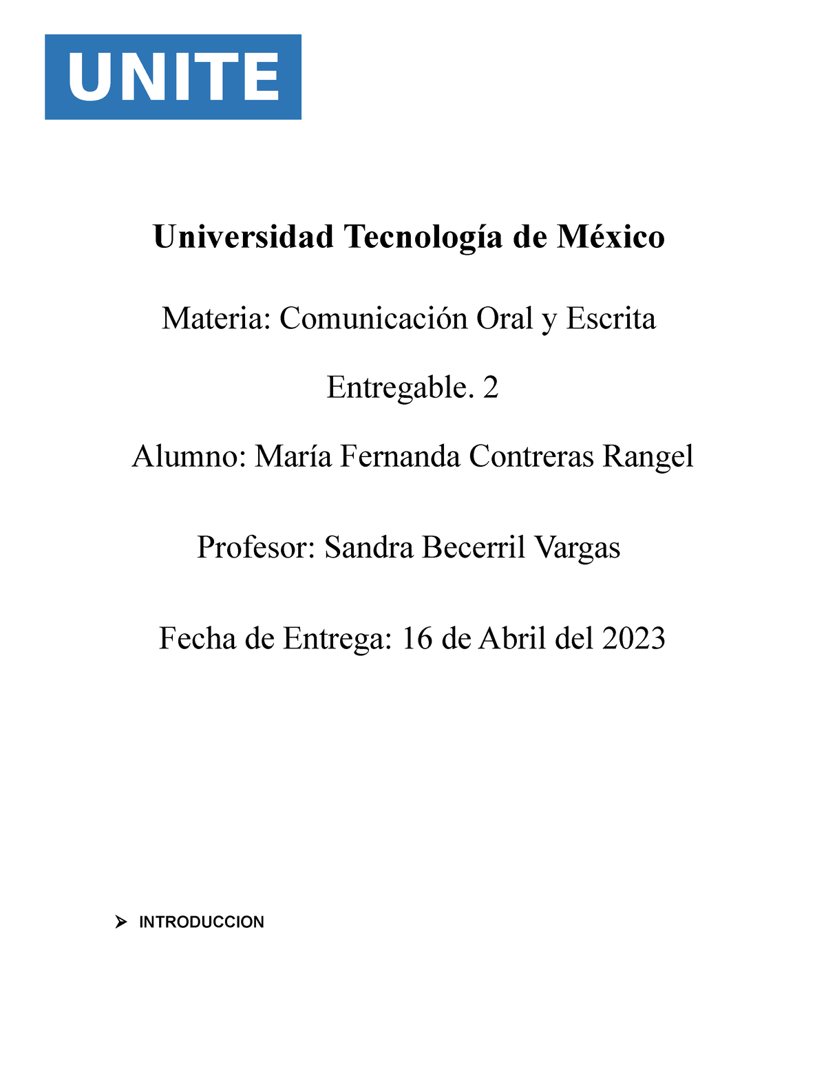 Entregable 2 - Universidad Tecnología De México Materia: Comunicación ...