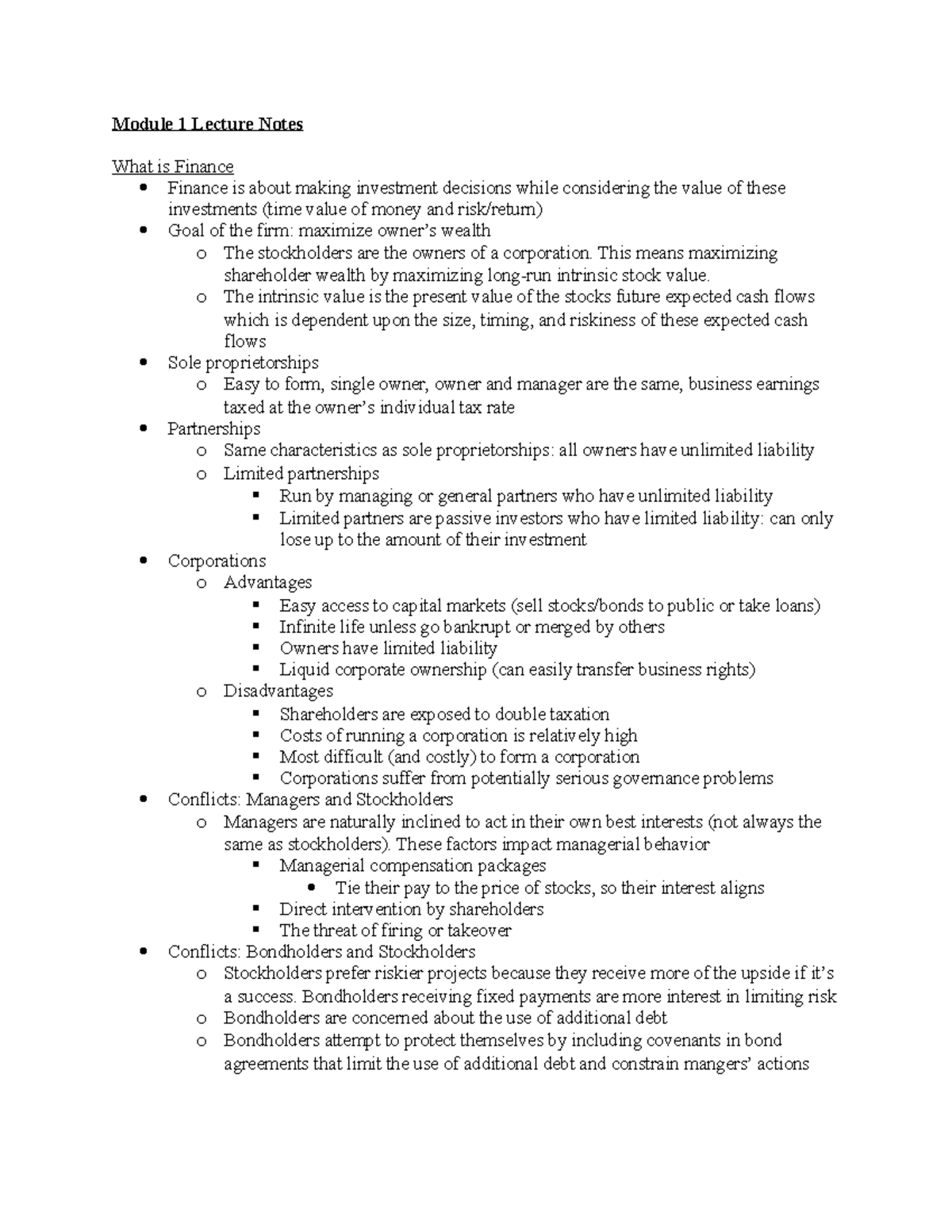 Exam 1 Fin 221 Lecture Notes - Module 1 Lecture Notes What is Finance ...