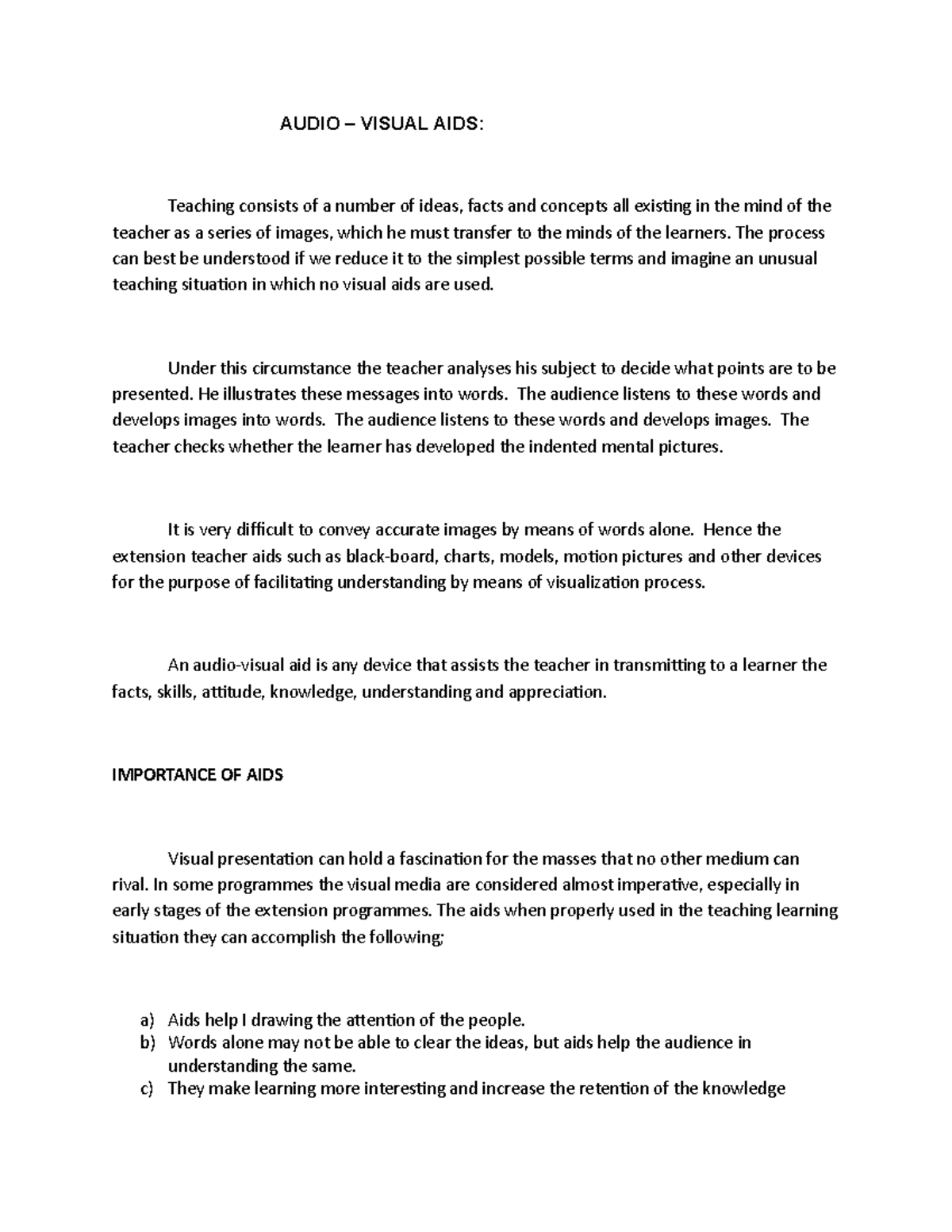 Av aids Notes on extension methods AUDIO VISUAL AIDS Teaching