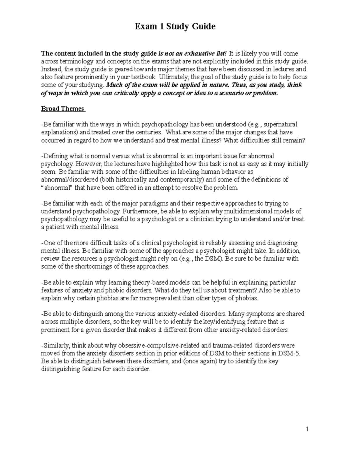 Exam 1 Study Guide - Exam 1 Study Guide The content included in the ...