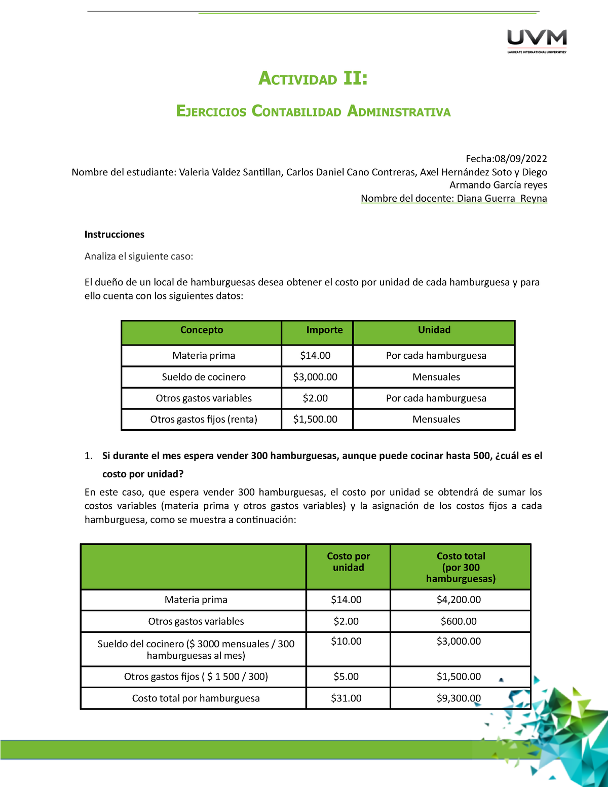 Actividad II - Ejercicios Contabilidad Administrativa - ACTIVIDAD II ...