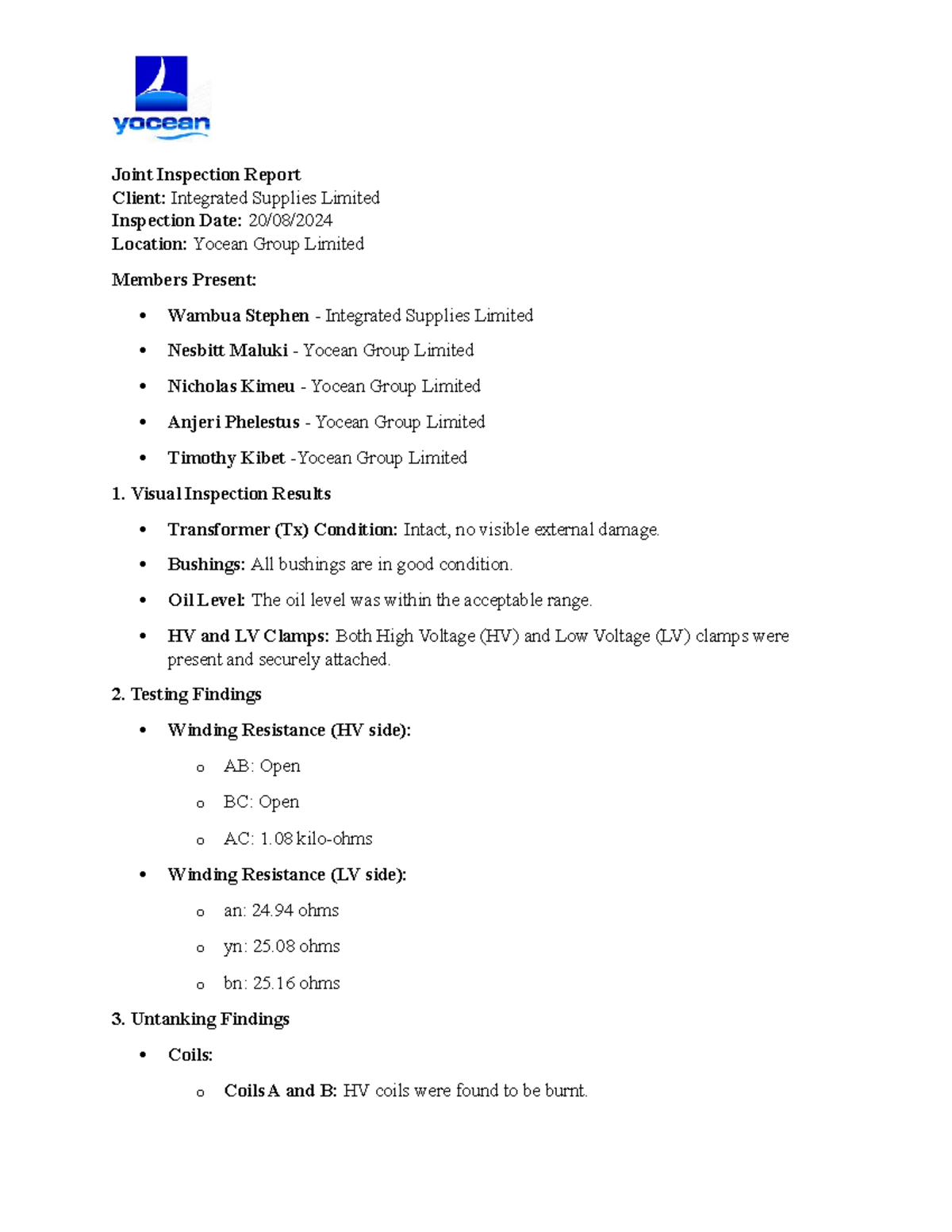 Joint Inspection Report - Joint Inspection Report Client: Integrated ...