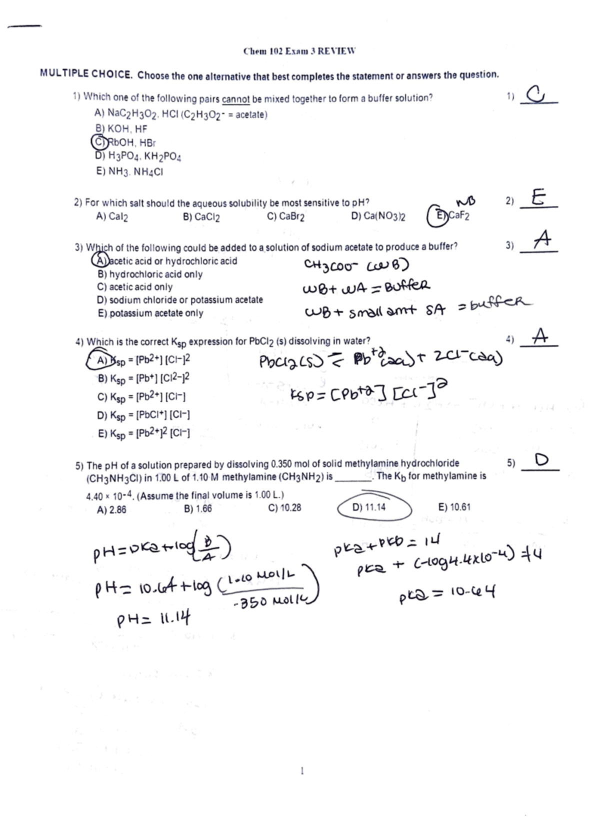 Chem 102 Exam 3 Review - Chem 1 02 £.la M 3 RE\l M UL Tl PLE CHOI CE ...