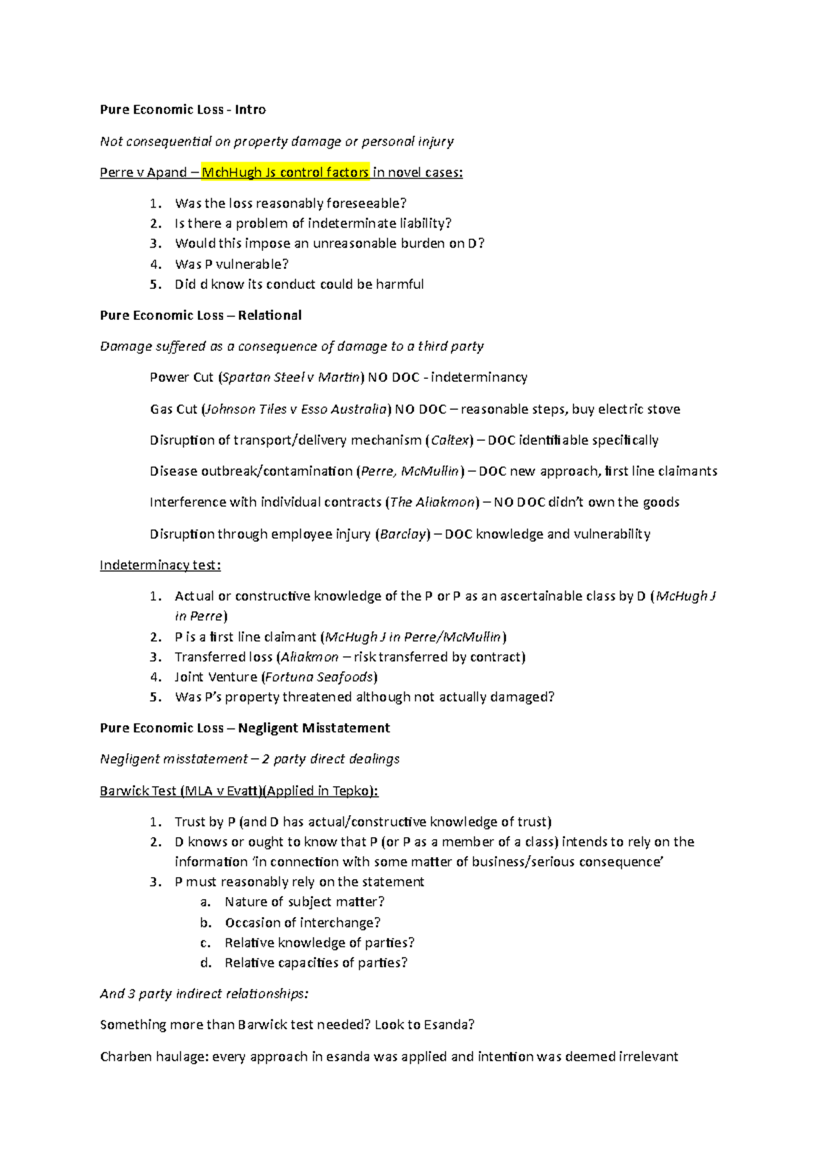 summary-torts-b-cheat-sheet-pure-economic-loss-intro-not