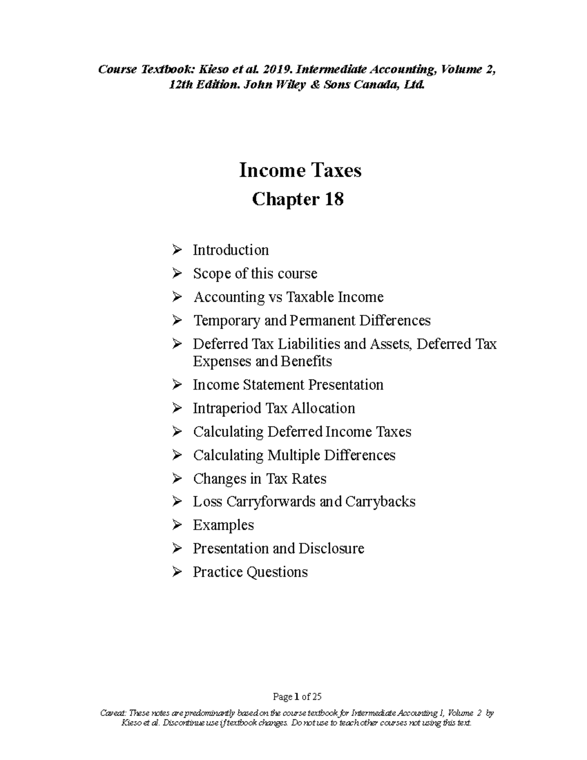 Ch 18 Taxes Course Textbook Kieso et al. 2019. Intermediate