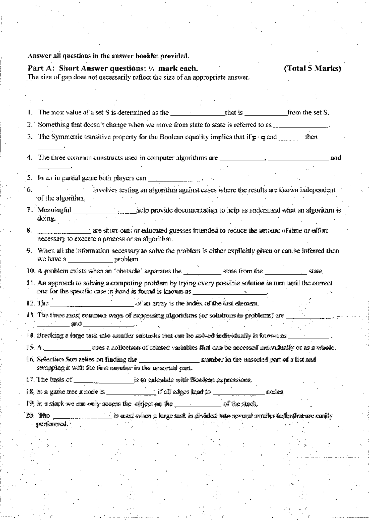 Sample/practice exam 2011, questions - Answer all questions in the ...