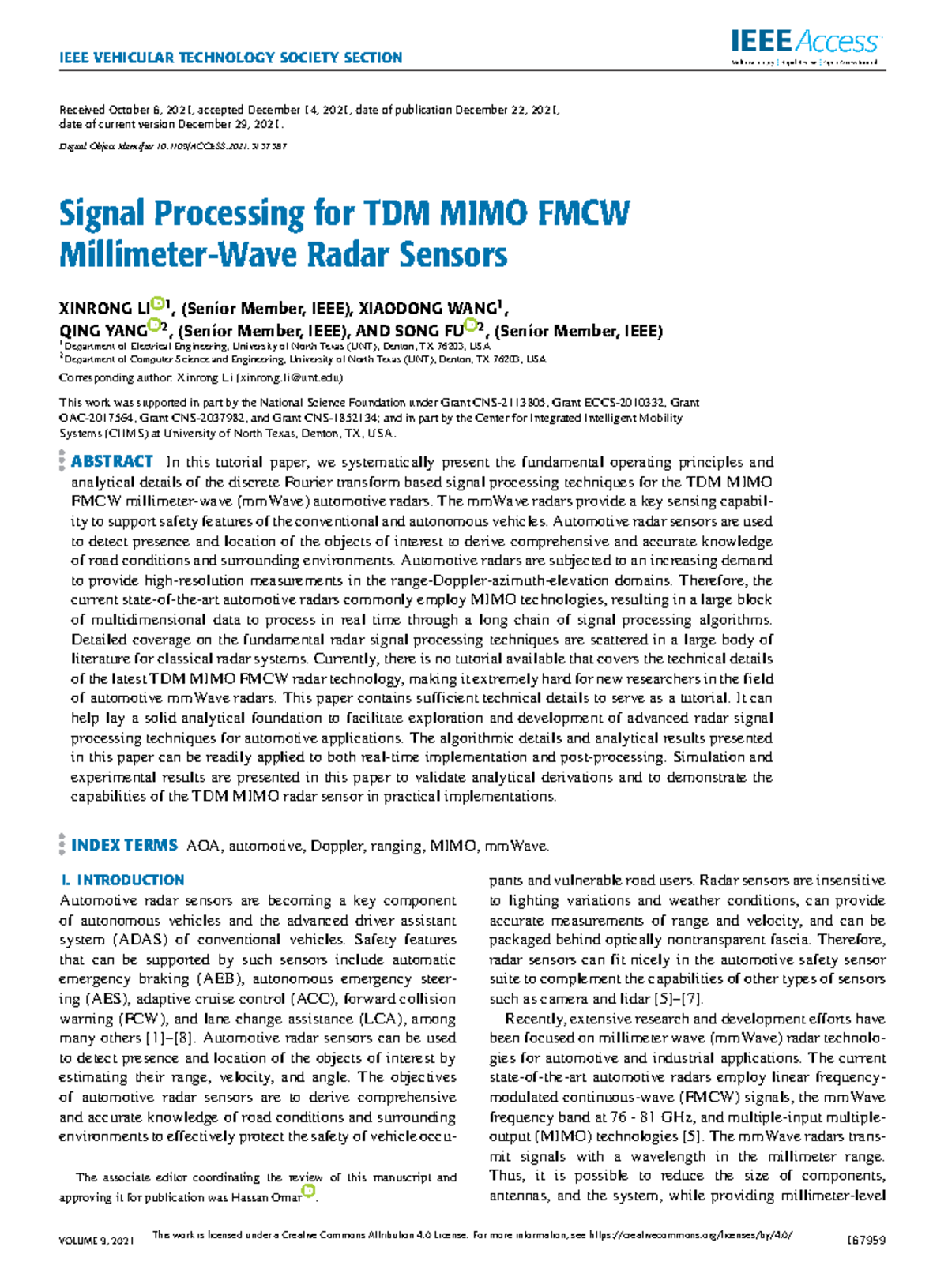 Signal Processing for TDM MIMO FMCW MillimeterWave Radar Sensors