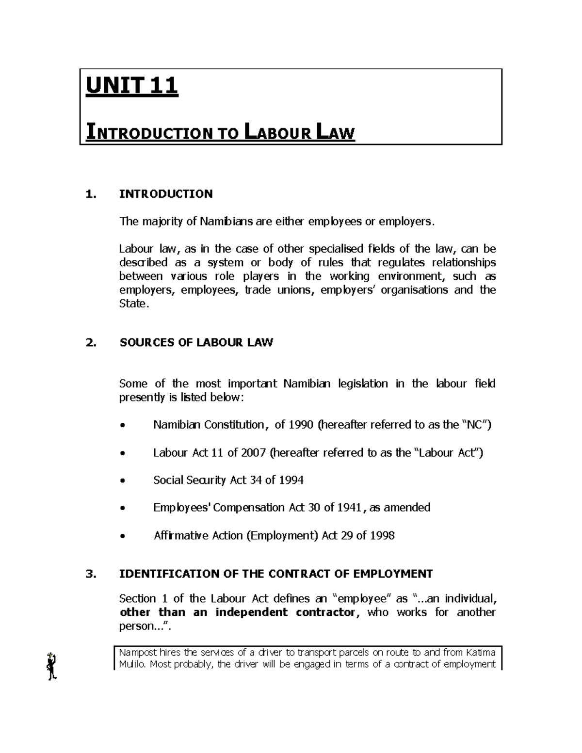 UNIT 11 Employment - student - UNIT 11 INTRODUCTION TO LABOUR LAW 1 ...