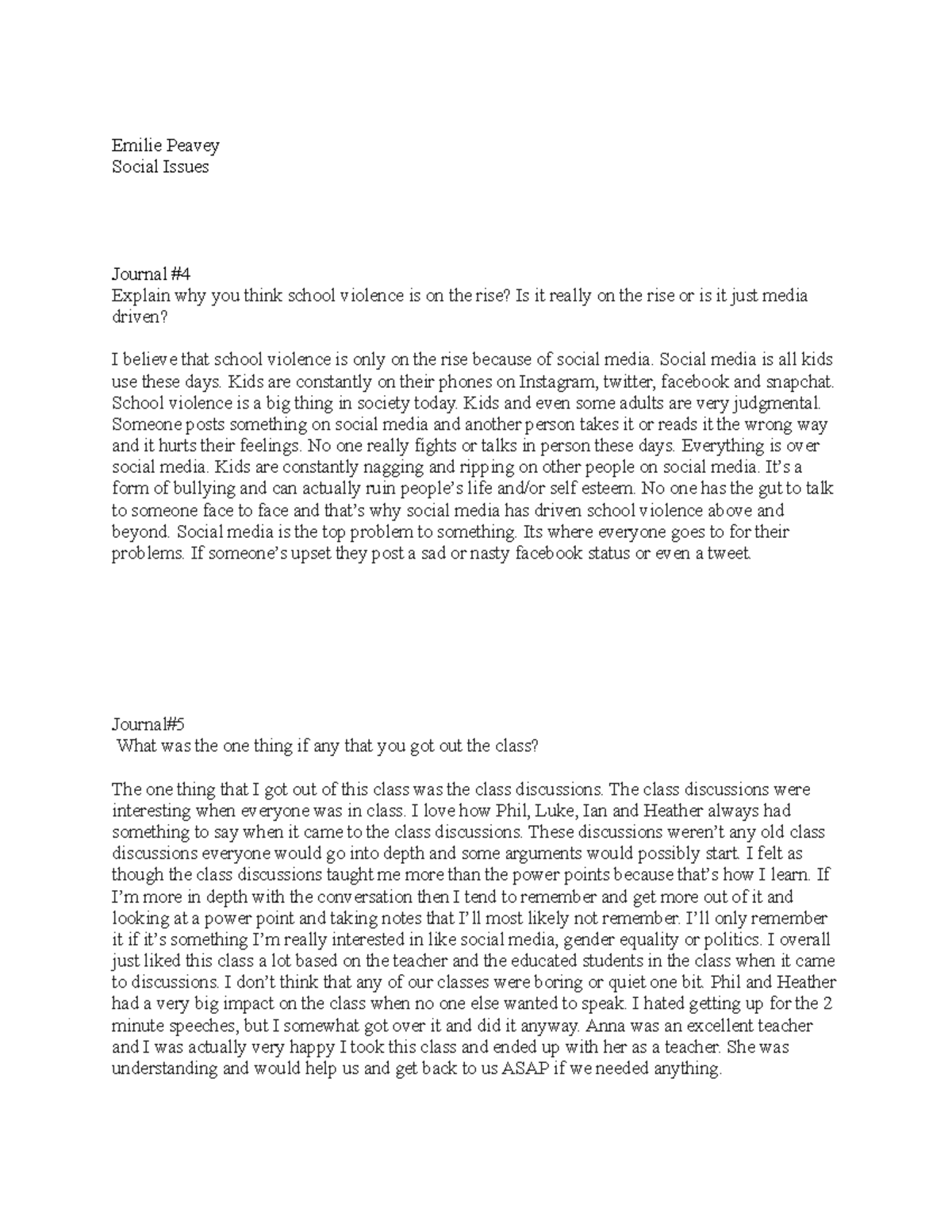 Social issues journals 4,5 - Emilie Peavey Social Issues Journal ...