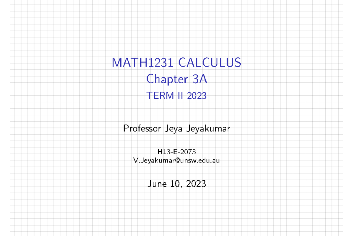 Jeya chap3A 1231 2023 - class notes of calculus - MATH1231 CALCULUS ...