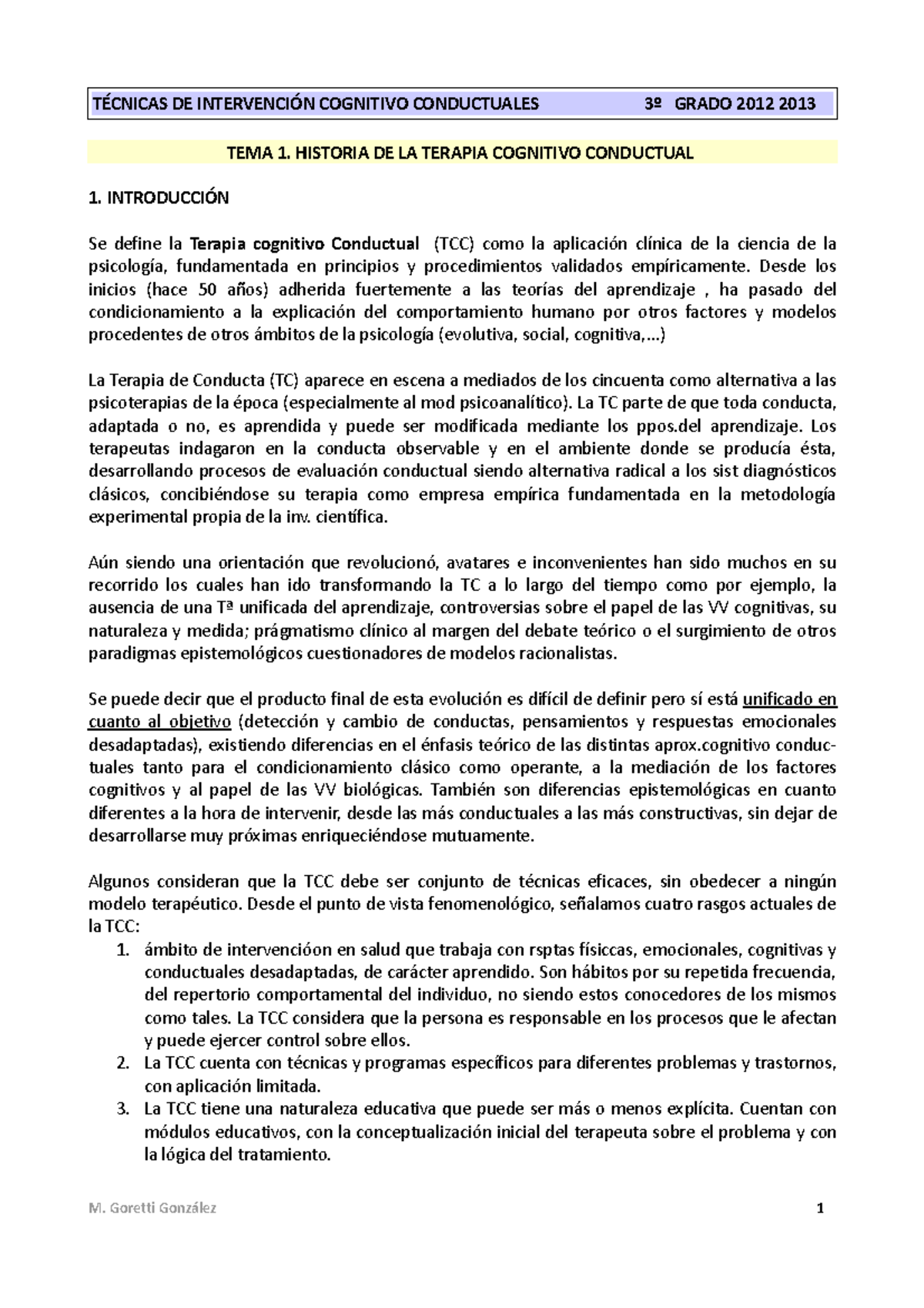 Tema 1 Historia de La Tcc DE COGNITIVO CONDUCTUALES GRADO
